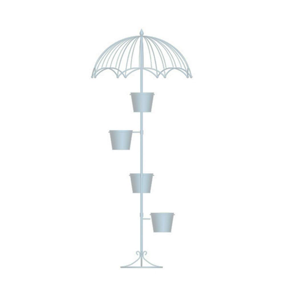 White Wrought Iron Umbrella-Shaped Patio Stand - Decorative Plant Holder for Coffee Shops, Flower Stores & Outdoor Bars | Perfect for Terrace, Courtyard & Garden Decor | Durable Metal Flower Container Accessory