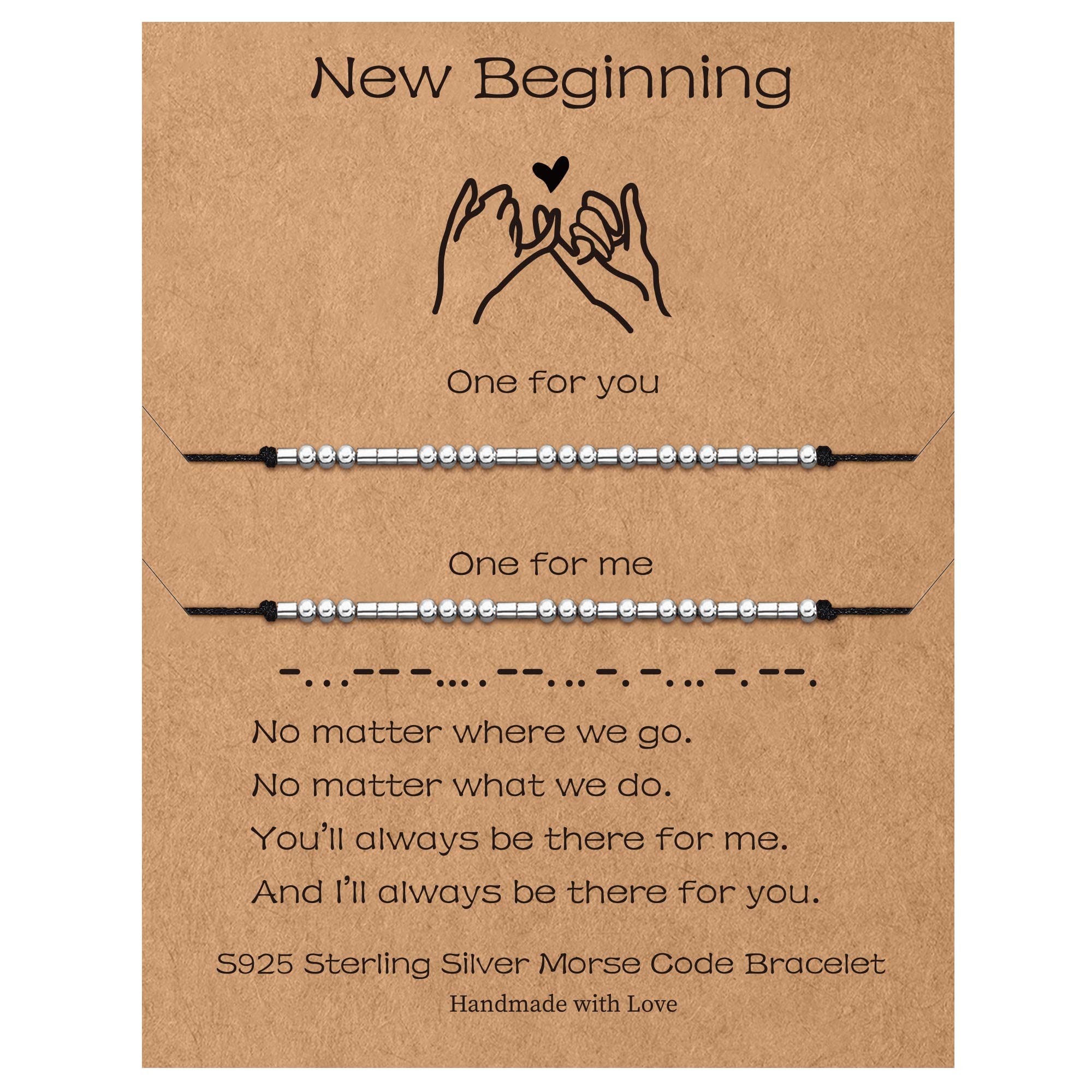 Sterling Silver Morse Code Bracelets for Women - 2pcs Pinky Promise Couple Matching Friendship Bracelets, Inspirational Birthday Gifts for Her, Sister, Best Friend - Perfect for Anniversaries, Valentine's Day & Special Occasions
