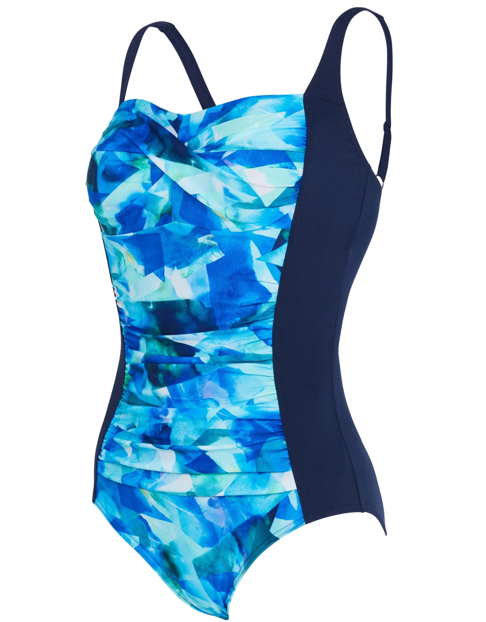 Aqua Digital Ruched Front Adjustable One Piece Swimsuit for Women - Navy Blue Swimwear for Beach, Pool & Vacation