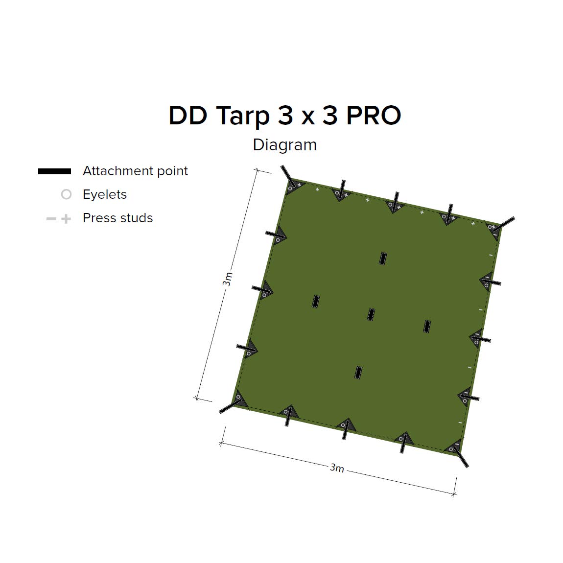 DD Tarp 3x3 PRO (10ft x 10ft) - 100% Waterproof Rainfly Shelter with Reinforced Eyelets & Buckles for Bushcraft, Camping, Hiking - Lightweight Compact Tarpaulin for Backpacking, Beach, Picnic and Outdoor Adventures