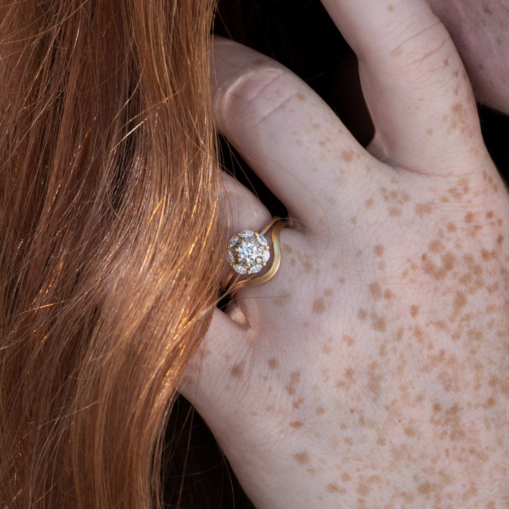 Elegant Mandala Engagement Ring with White & Grey Diamonds - Perfect for Proposals, Anniversaries & Wedding Jewelry Gifts