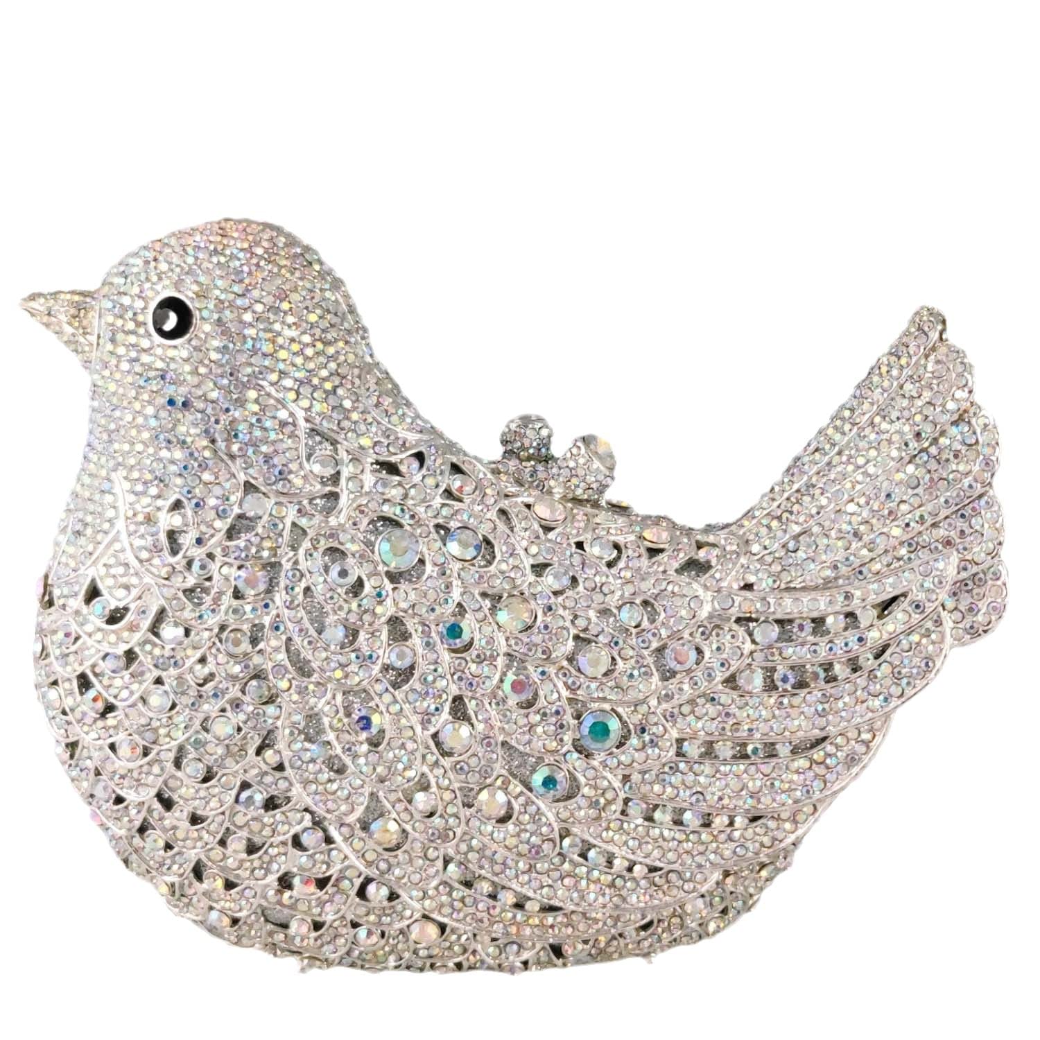 Elegant Crystal Rhinestone Clutch Purse for Women - Luxury Wedding Party Evening Bag with Pigeon Design - Perfect for Bridal Events, Prom Nights & Formal Occasions