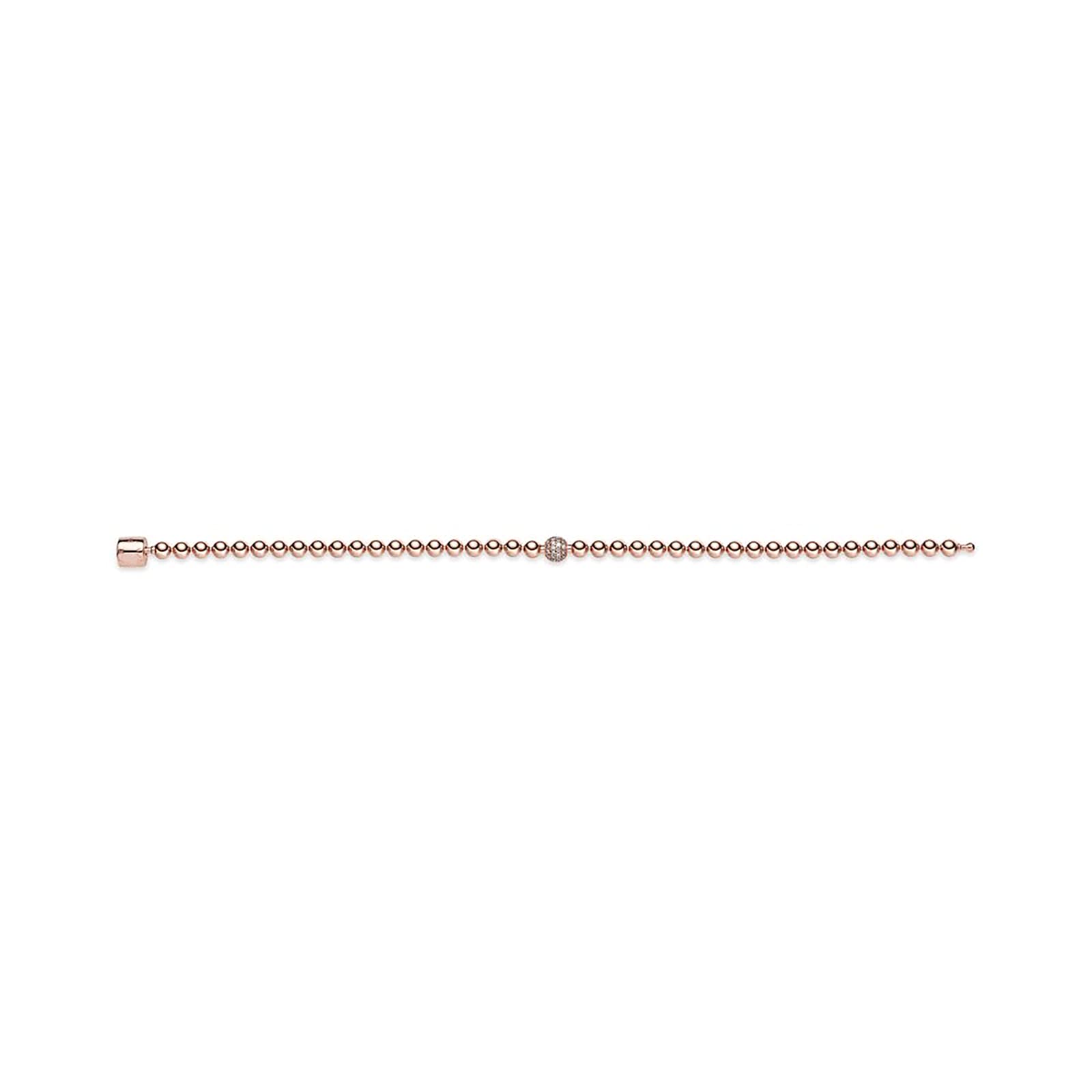 Rose Gold Beaded Bracelets for Women - 925 Sterling Silver Bangle with Pave Cubic Zirconia, Elegant Birthday Gift Jewelry, 21cm/8.3 Inches - Perfect for Weddings, Parties & Everyday Wear