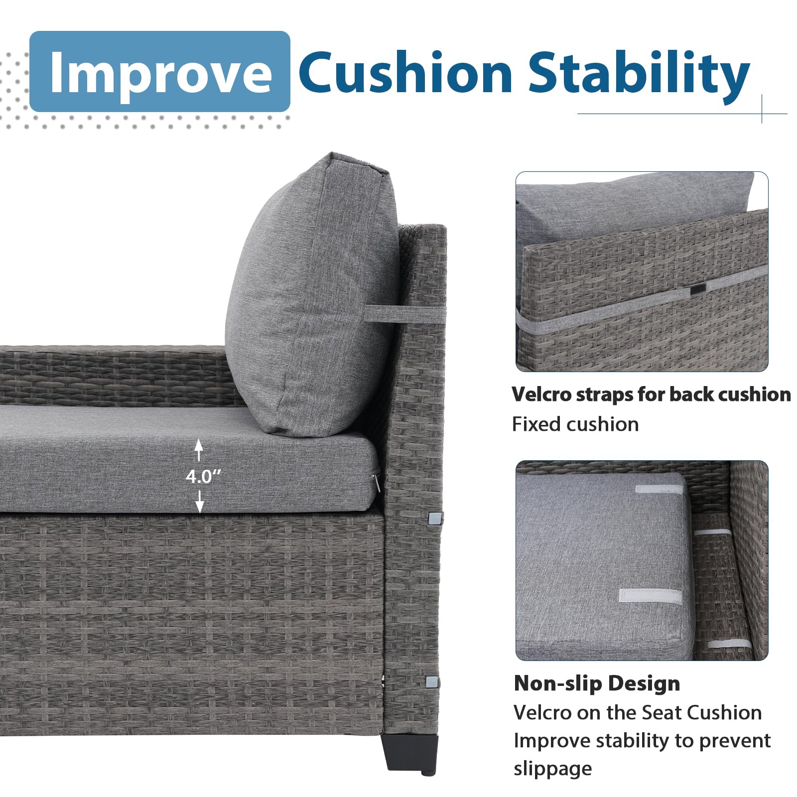 JOIVI 6-Piece Patio Furniture Set with Coffee Table - Flexible Wicker Outdoor Sofa & Cushion Covers - Perfect for Backyard, Garden, Poolside & Family Gatherings - Grey Weather-Resistant Furniture