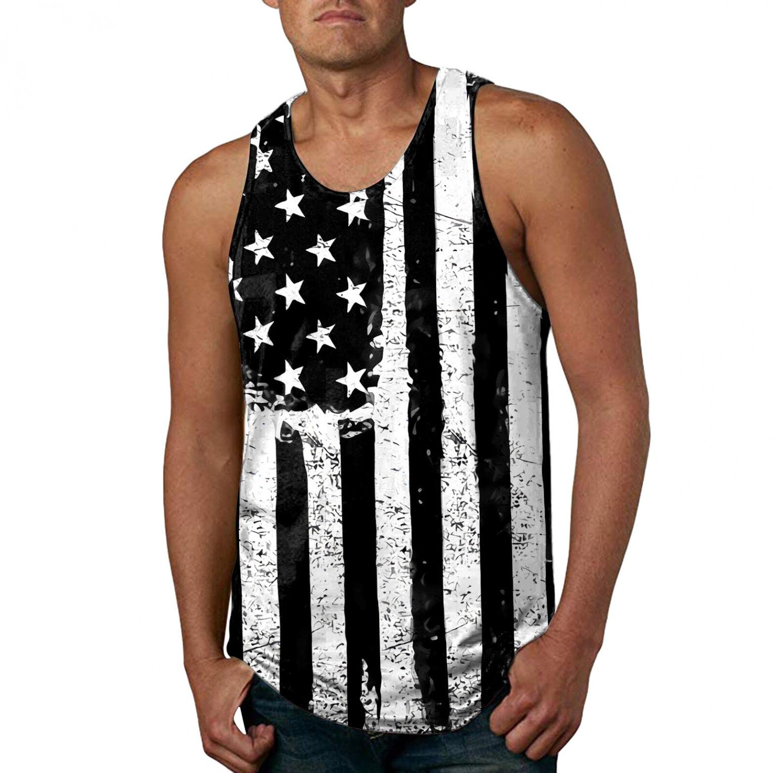 Men's 3D American Flag Printed Sleeveless Tank Top - Summer Gym Workout Shirt & Beach Muscle Tee for Sports & Outdoor Activities