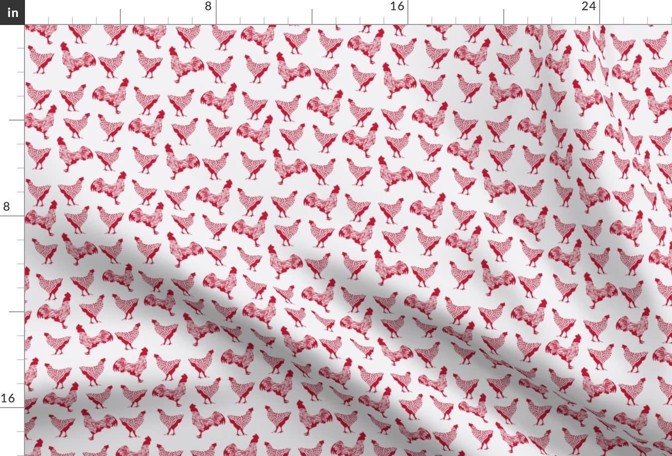 Red Chicken White Farm Animal Neutral Hen Rooster Chickens Monochrome Printed Minky Fabric by The Yard - Soft Plush Material for Sewing Baby Blankets, Quilt Backing & DIY Projects - Perfect for Nursery Decor, Home Crafts & Gift Making