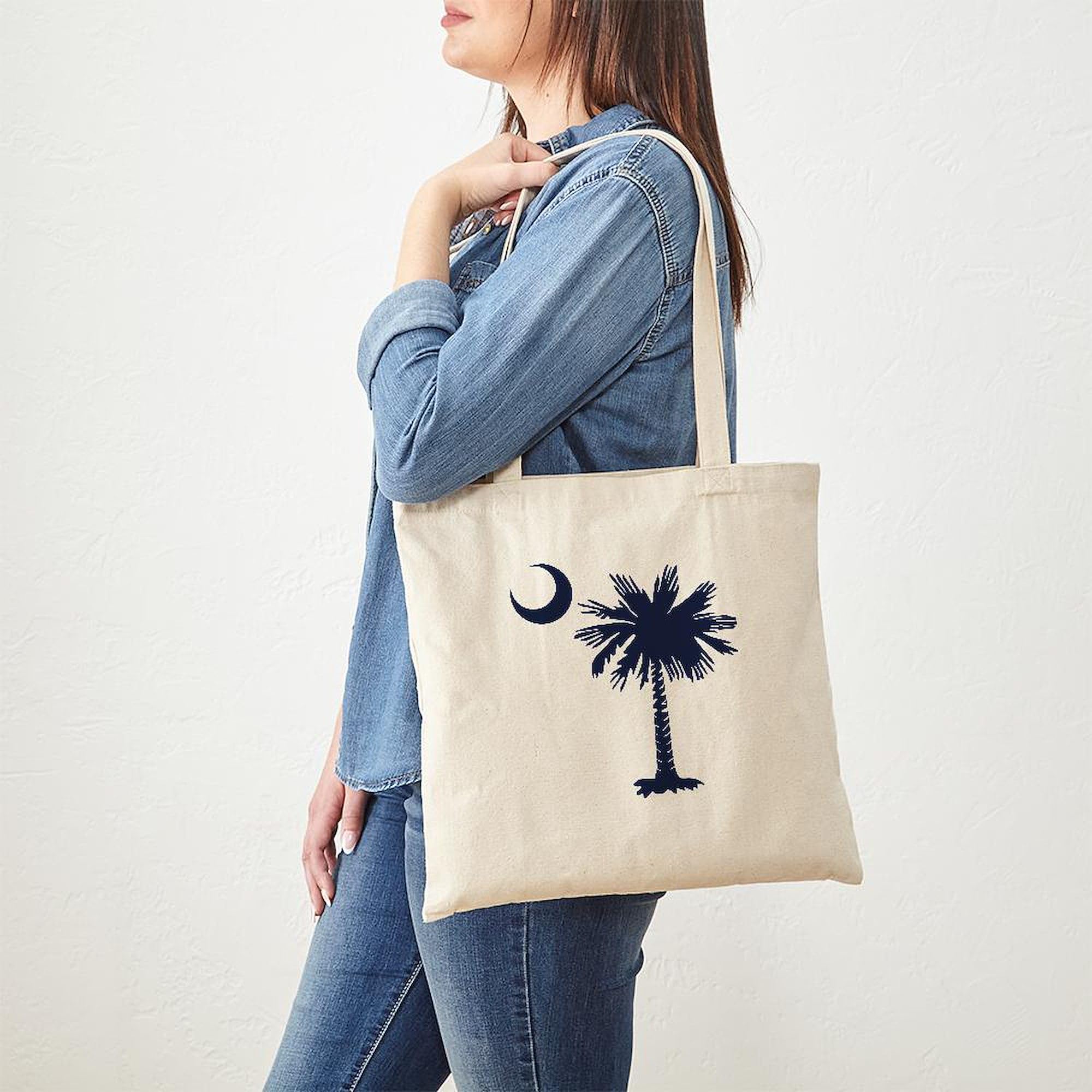 South Carolina Flag Tote Bag - Natural Canvas Reusable Grocery Shopping Bag for Beach, Farmers Market & Eco-Friendly Lifestyle
