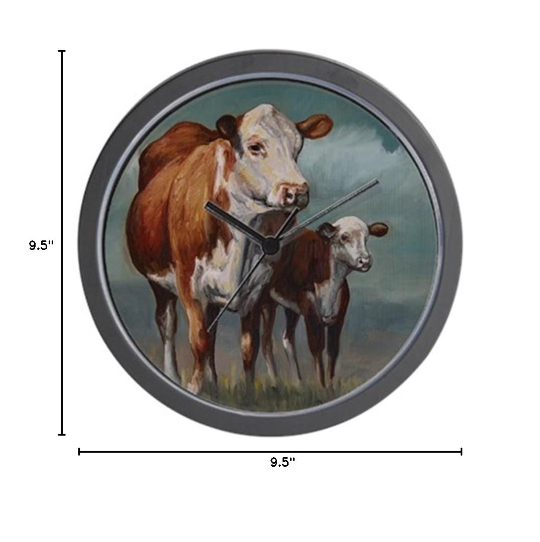Hereford Cow and Calf Pasture Wall Clock - 10 Inch Farmhouse Decor for Living Room, Kitchen, Office | Rustic Country Home & Ranch Style Décor