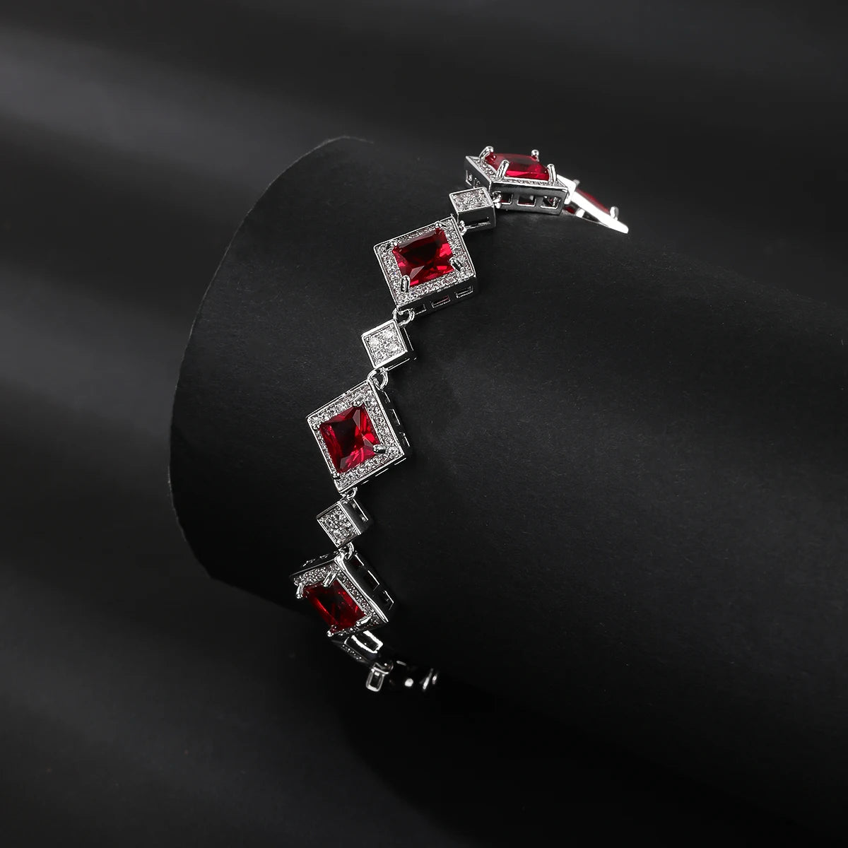 Elegant Silver Plated Cubic Zirconia Bracelet for Women - Red, Blue, Green Gemstone Chain | Perfect for Parties, Weddings & Special Occasions