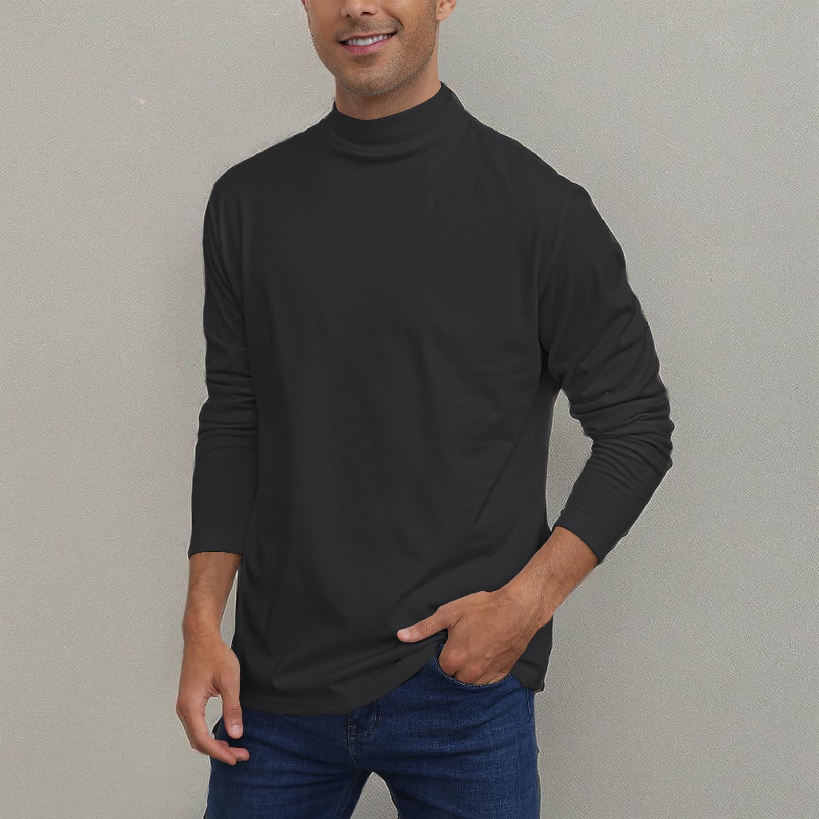Men's Casual Mock Turtleneck Long Sleeve Thermal Shirt - Stretchy Pullover Lightweight Sweater Top for Layering & Winter Wear | Perfect for Office, Travel & Outdoor Activities