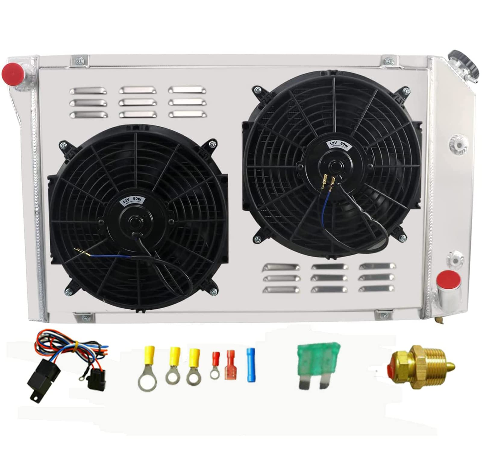4 Row Aluminum Radiator Shroud Fan for 1977-1982 Chevy Corvette C3 5.7L 5.0L V8 - High Performance Cooling Upgrade for Classic Car Restoration & Hot Rod Builds