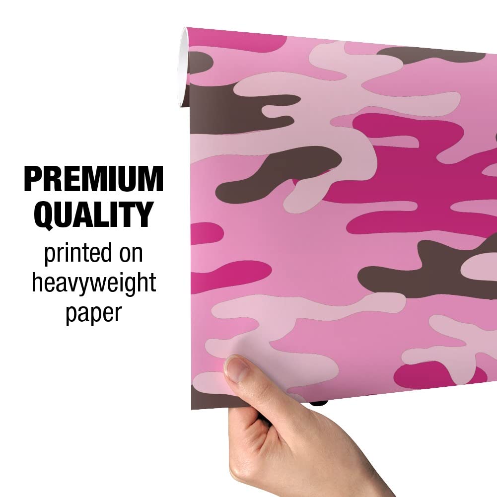 Pink Camouflage Gift Wrap Paper Roll - Premium Wrapping Paper for Birthdays, Christmas, Baby Showers & Party Decorations - 30