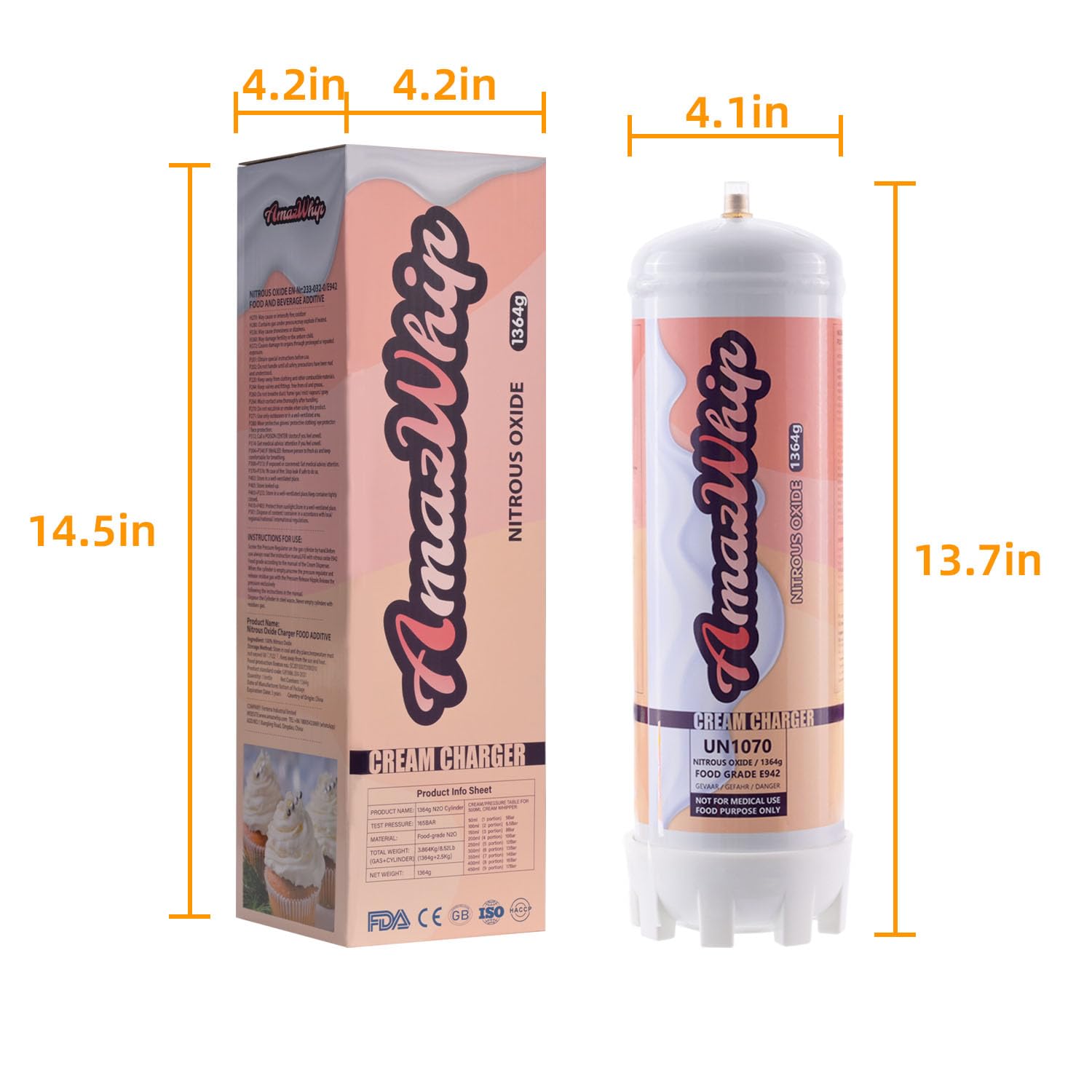 Premium 2.2L Whipped Cream Chargers (4-Pack) - Food Grade N2O Cartridges for Professional Desserts, Coffee Shops & Home Baking