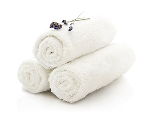Premium 100% Natural Cotton Atlas Ring Spun Washcloths - Super Absorbent Face & Hand Towels for Hotel, Bathroom, Kitchen & Spa - Bulk Pack of 12 (12x12 Inch, White) - Ideal for Daily Use, Travel & Luxury Skincare Routine