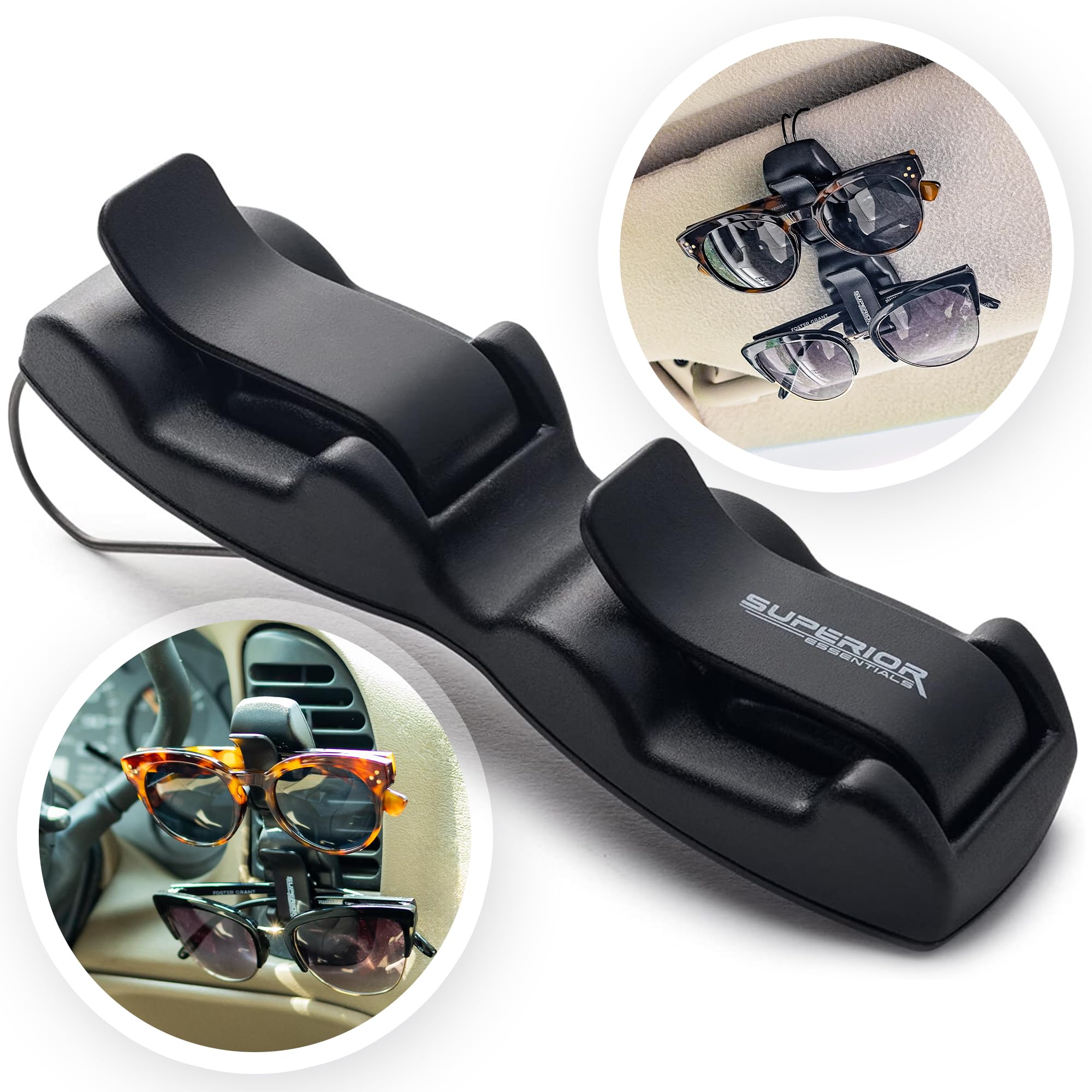 Car Visor Sunglass Holder with Eyeglass Mount & Ticket Card Clips - Luxury Car Accessories for Sun Glasses & Essentials - Perfect for Road Trips & Daily Commutes