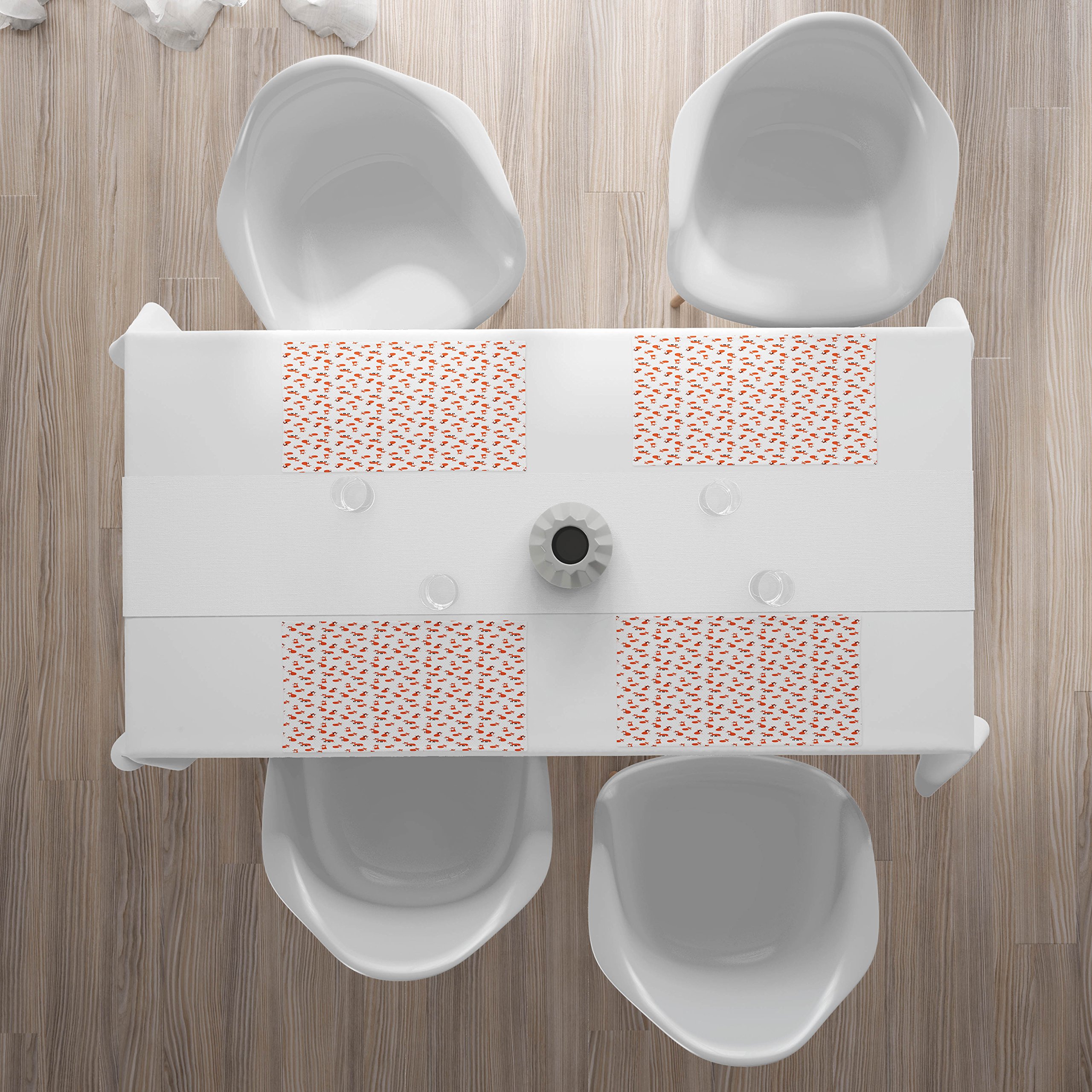 Ambesonne 4-Piece Fox Placemats Set - Hand Drawn Cartoon Fox Design with Peekaboo, Sleeping & Sitting Patterns - Washable Fabric Table Mats for Dining Room & Kitchen Decor (Orange/White) - Perfect for Family Dinners, Parties, and Home Decor