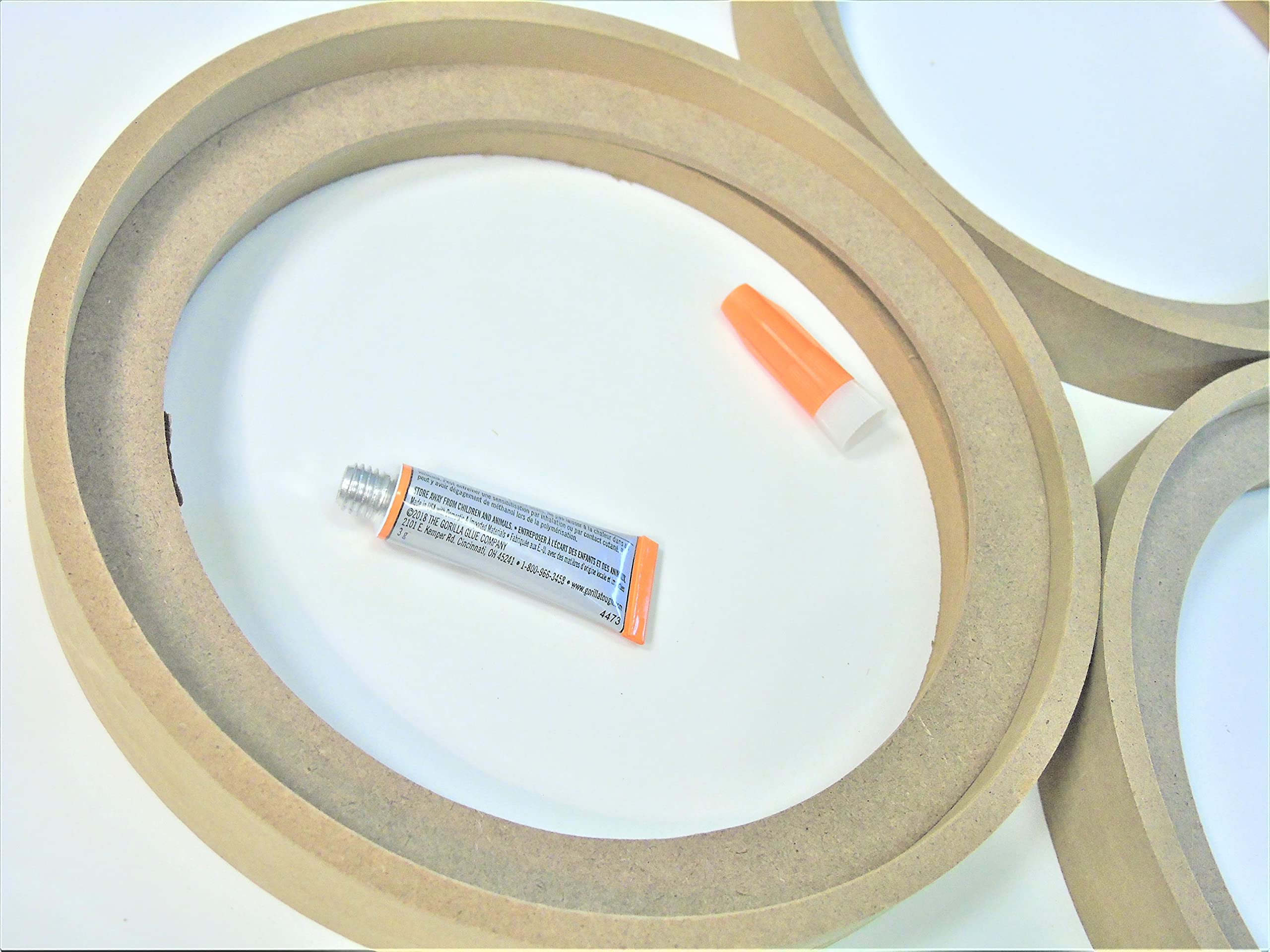 6.5 Inch MDF Speaker Subwoofer Spacer Rings (3-Pack) with Bezel & Gorilla Glue - Perfect for Car Audio Installation & DIY Speaker Projects
