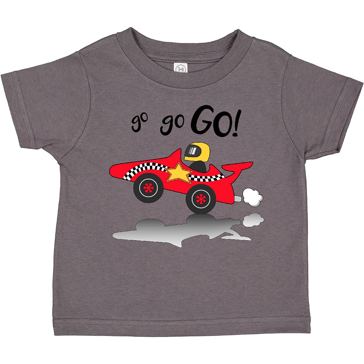 Inktastic Go Go Go Red Racing Car Toddler T-Shirt - Cute Boys Graphic Tee for Toddlers 12-24 Months - Fun Race Car Themed Outfit for Playdates, Birthday Parties & Casual Wear
