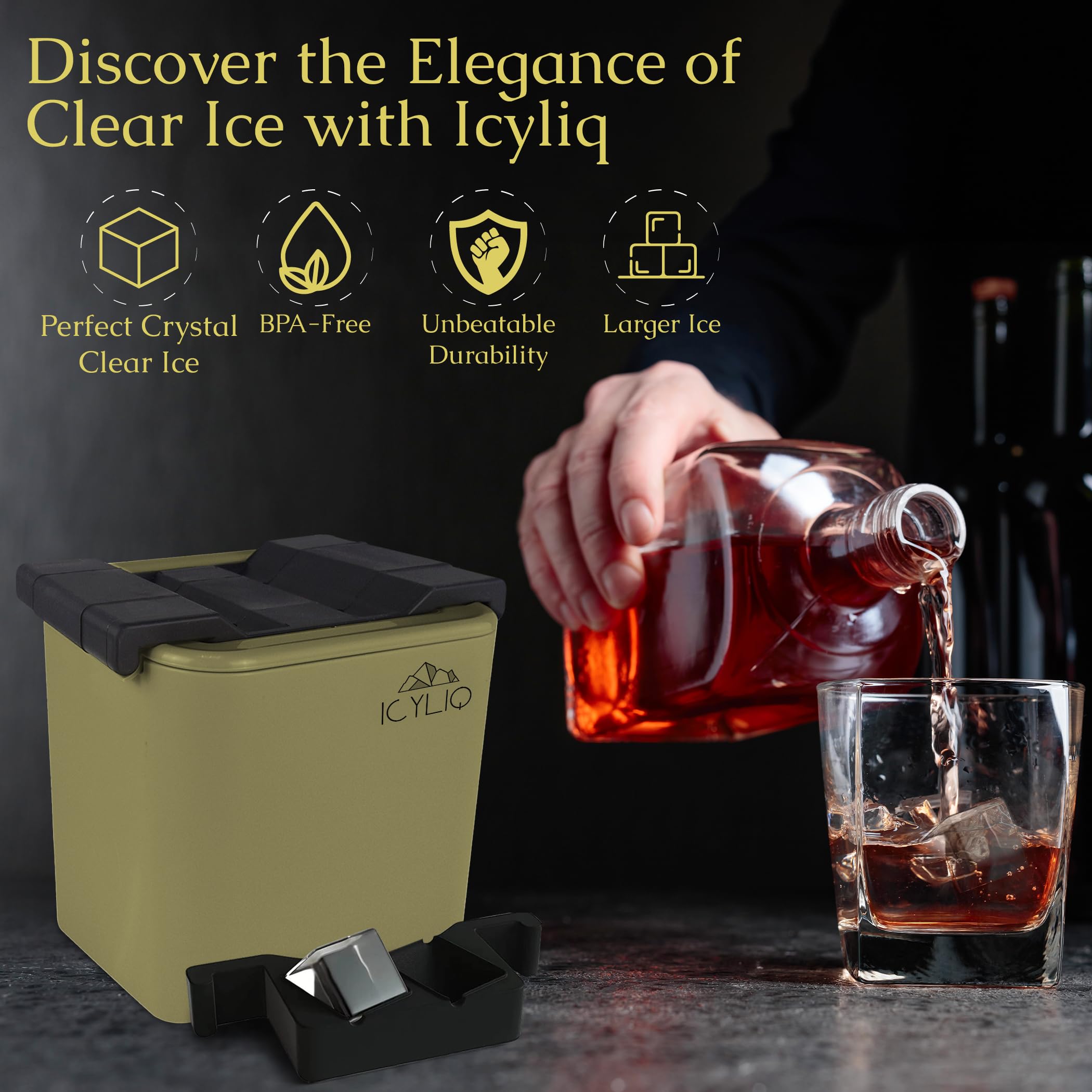 Premium Clear Ice Cube Maker & Silicone Tray Set - Whiskey & Cocktail Ice Mold for Perfect Large 4-Ball Ice Cubes | Home Bar, Parties & Entertaining