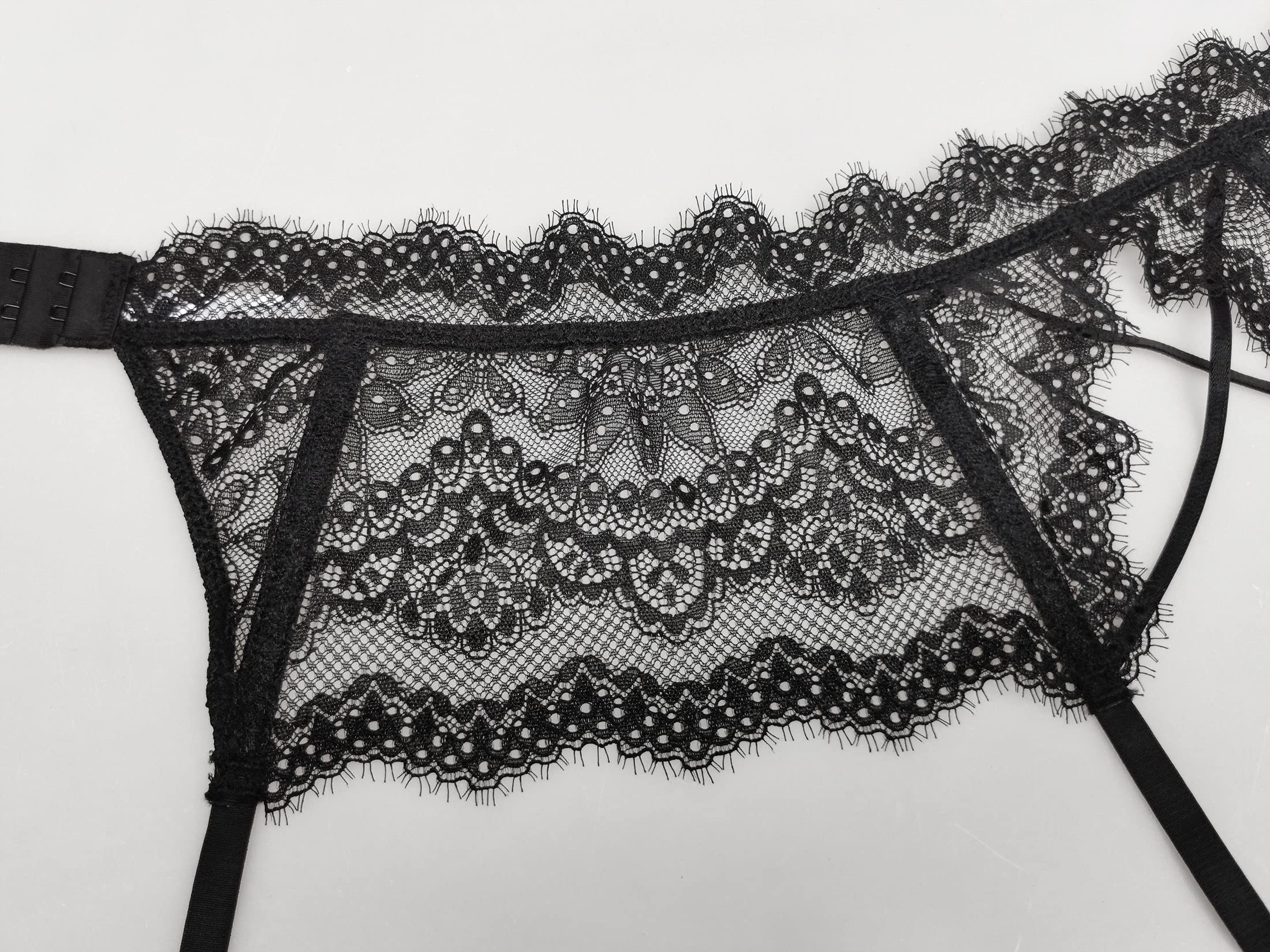 TVRtyle Black Lace Eyelash Garter Belt for Women - Sexy Metal Clip Stocking Holder | Perfect for Bridal Lingerie, Boudoir Photography & Romantic Nights