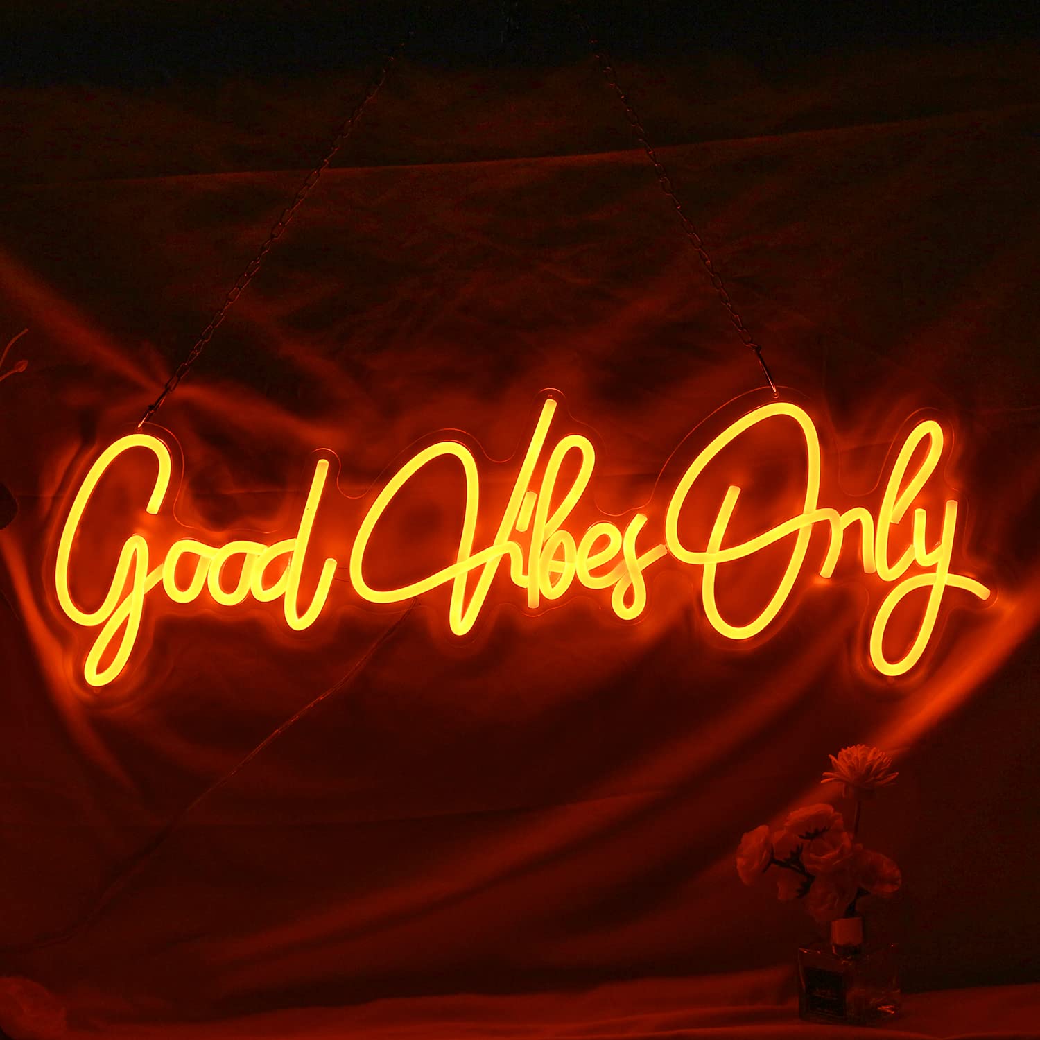 Good Vibes Only Neon Sign Light - Vibrant Wall Art Decor for Home, Bar, Club & Party | Unique Gift for Christmas, Rave & Apartment Decor (Orange)