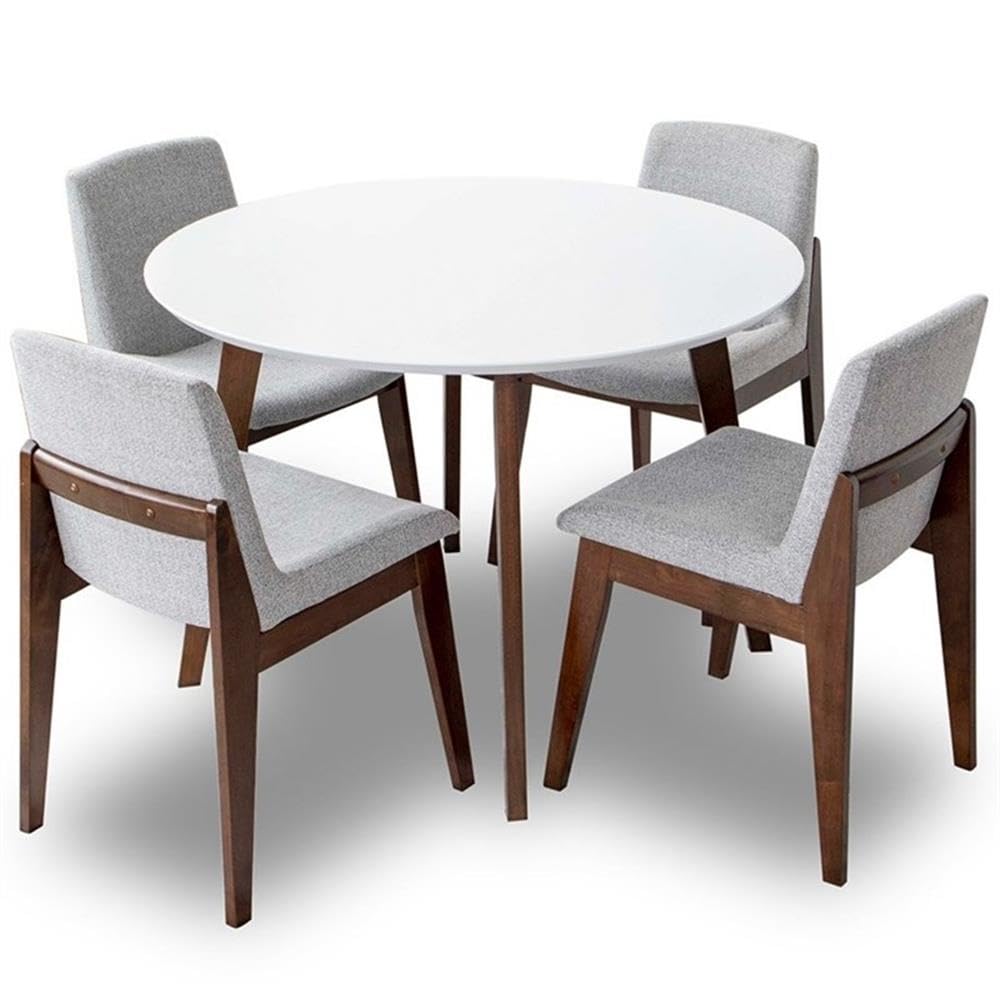 ASHCROFT Corbin 5-Piece Mid-Century Modern Dining Set with 4 Fabric Upholstered Chairs in Light Grey - Perfect for Small Spaces, Apartments & Contemporary Dining Rooms