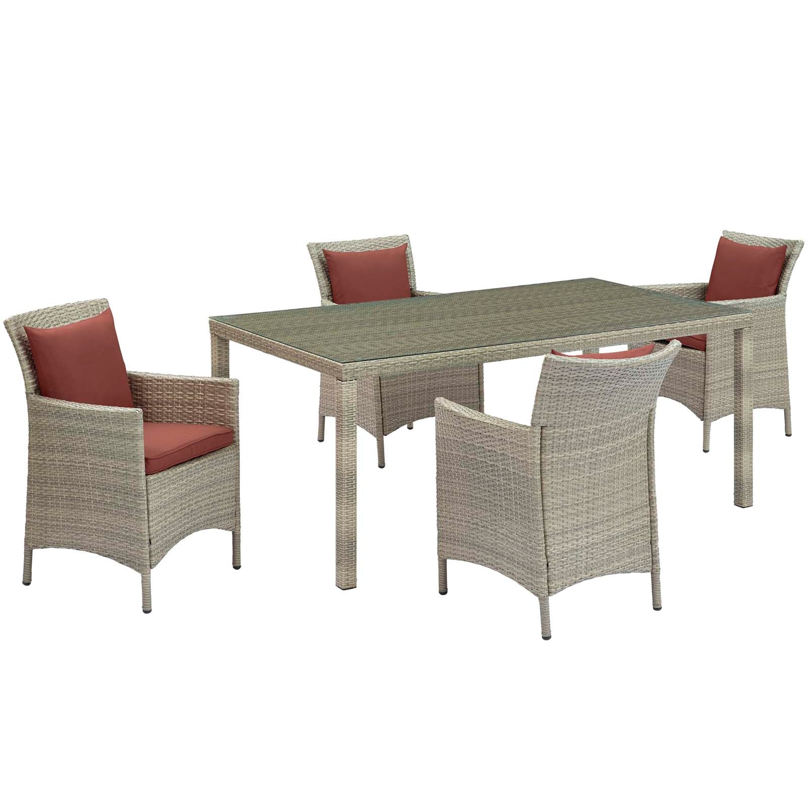 5-Piece Outdoor Patio Furniture Set - Wicker Rattan Dining Table & Chairs for Garden, Backyard, Poolside - Weather-Resistant & Durable