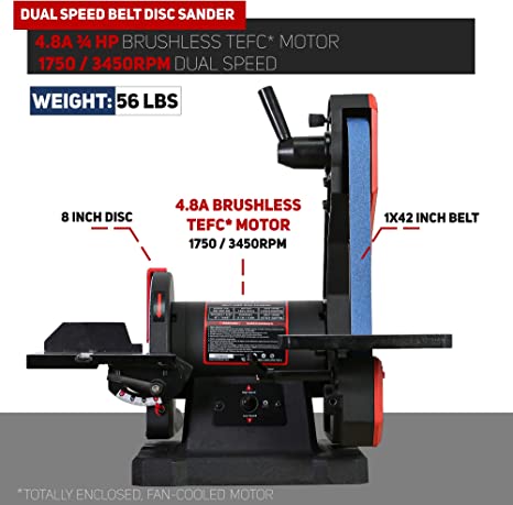 BUCKTOOL Dual Speed 1 x 42 Inch Belt Disc Sander Combo BD1801DS - Professional Woodworking & Metal Sanding Tool for DIY Projects and Workshop Use