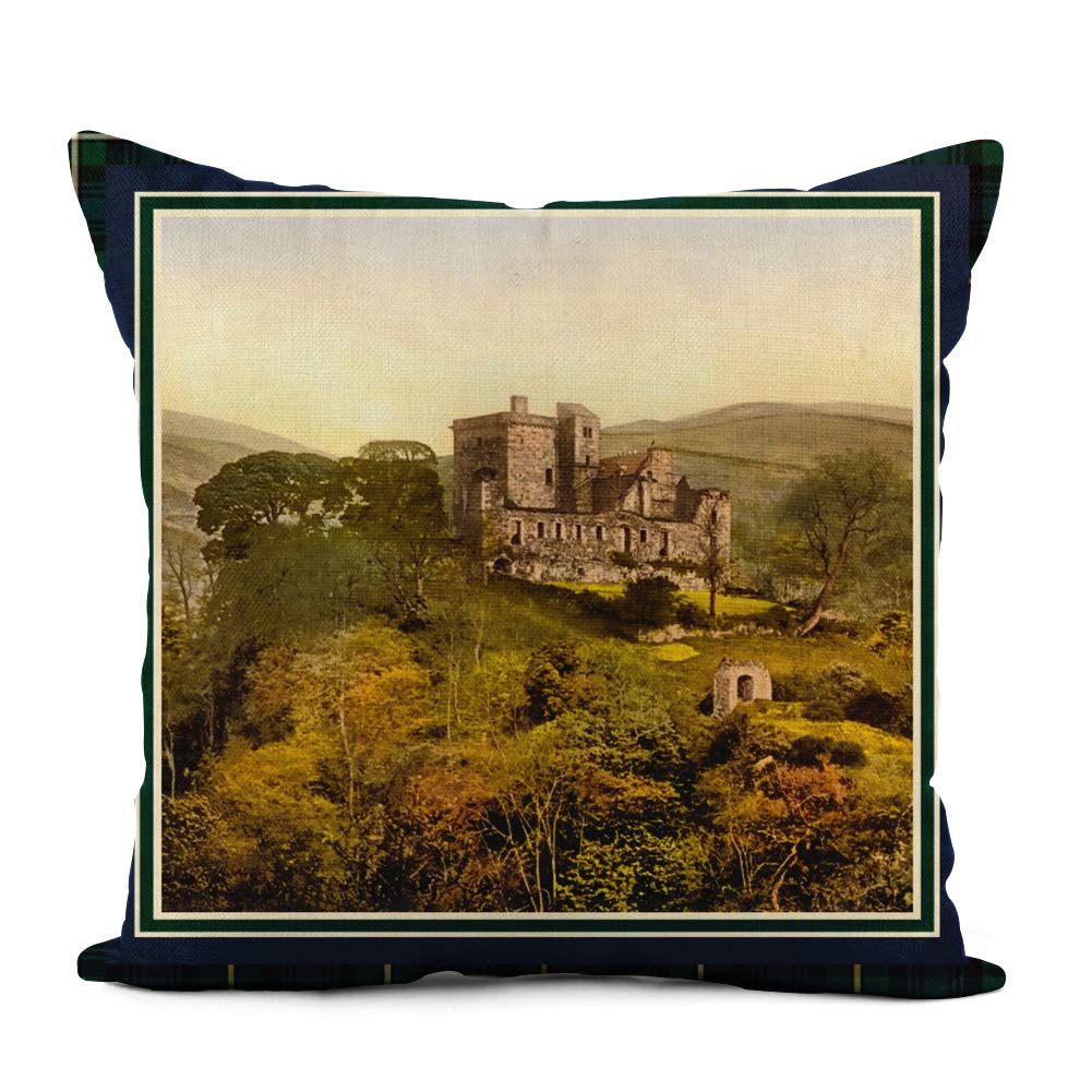 Topyee 16x16 Inch Medieval Vintage Castle Campbell of Argyll Scotland Scottish Plaid Throw Pillow Cover - Square Decorative Cushion Covers for Sofa, Couch, Bed & Home Decor - Perfect for Living Room, Bedroom & Cozy Spaces