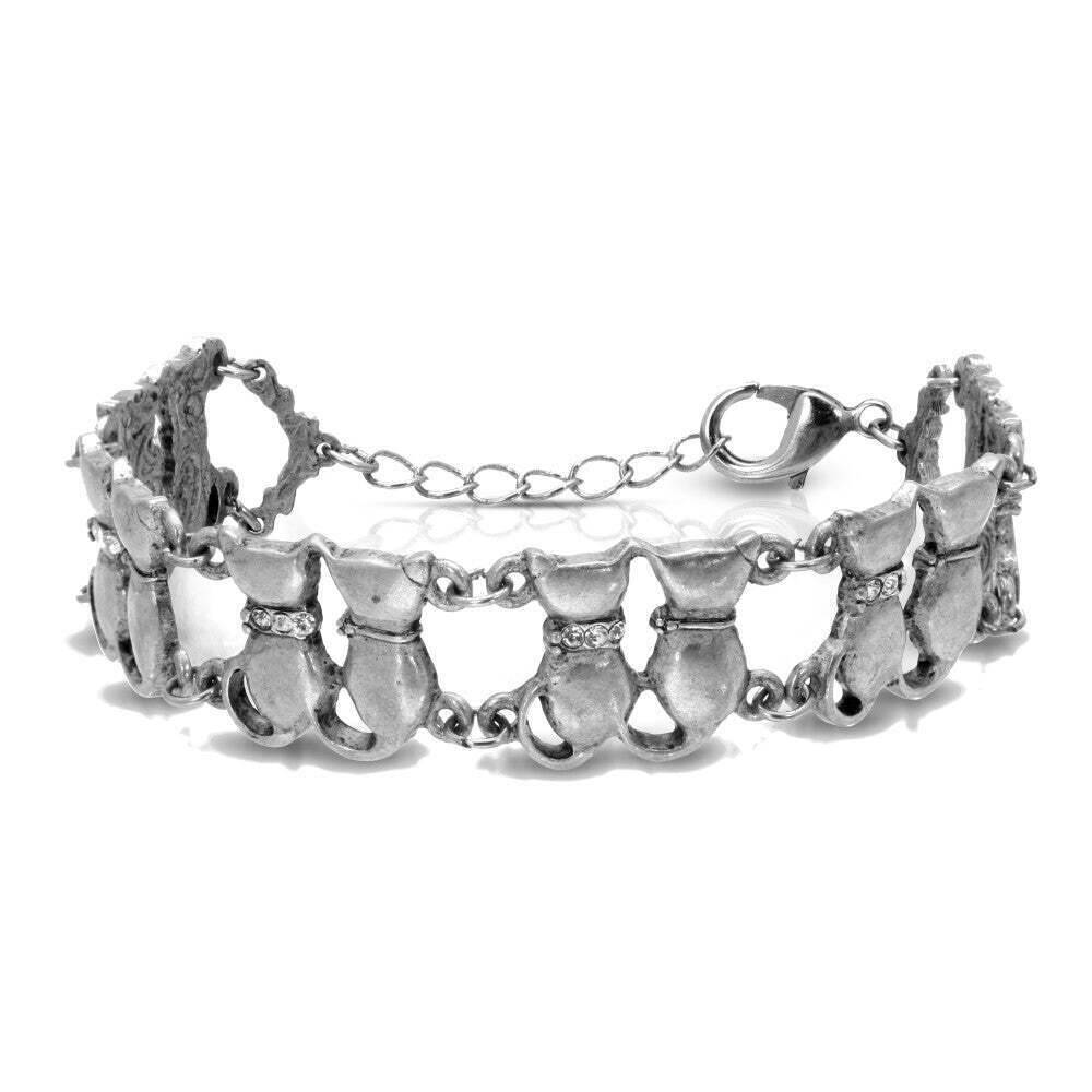1928 Jewelry Crystal Multi Double Cat Chain Bracelet for Women - Vintage Style Adjustable Charm Bracelet for Party, Gift, and Everyday Wear