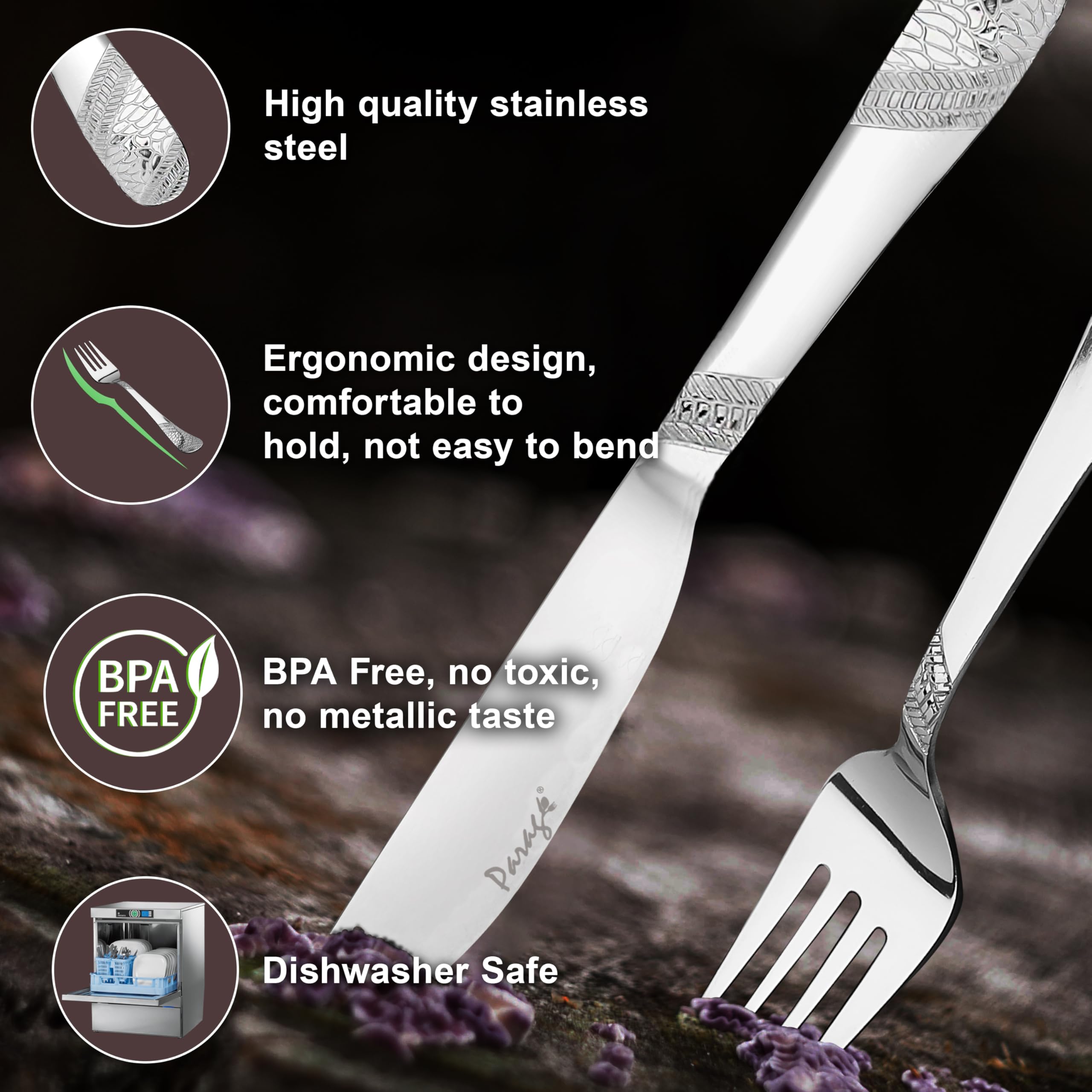 Premium Stainless Steel 3mm Thick Dinner & Butter Knife Set of 4 with Matching Forks - Luxury Silver Tableware for Home Kitchen, Elegant Dining & Gift Giving - Perfect for Dinner Parties, Weddings & Holiday Entertaining