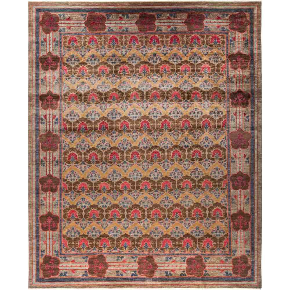 Hand-Knotted Solo Rugs Palmette Unique Area Rug - Brown & Red 11'8