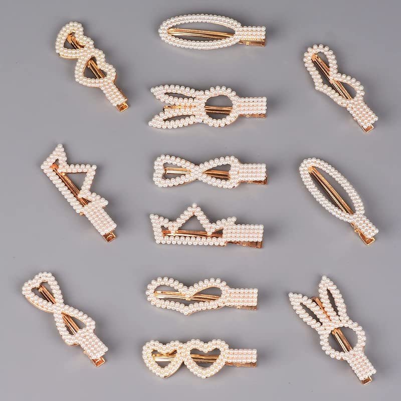 BELICIA 12 Pcs Heart & Rabbit Pearl Hair Clips Set - Elegant Hair Barrettes for Women & Girls, Pearl Hair Slides for Weddings, Parties & Daily Wear (12-Piece Hair Accessories Collection)