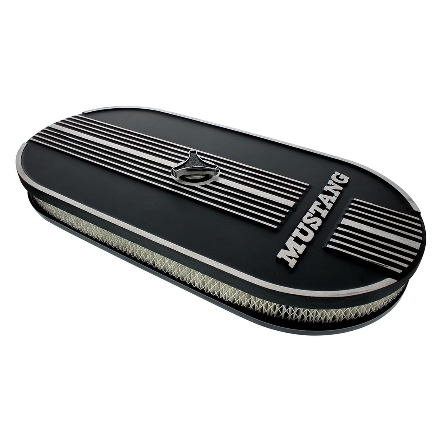 United Pacific 110292 Oval Aluminum Air Cleaner with Mustang Logo - Compatible with Single 4 Barrel Carburetor | Performance Upgrade for Ford Mustang Classic Cars & Hot Rods