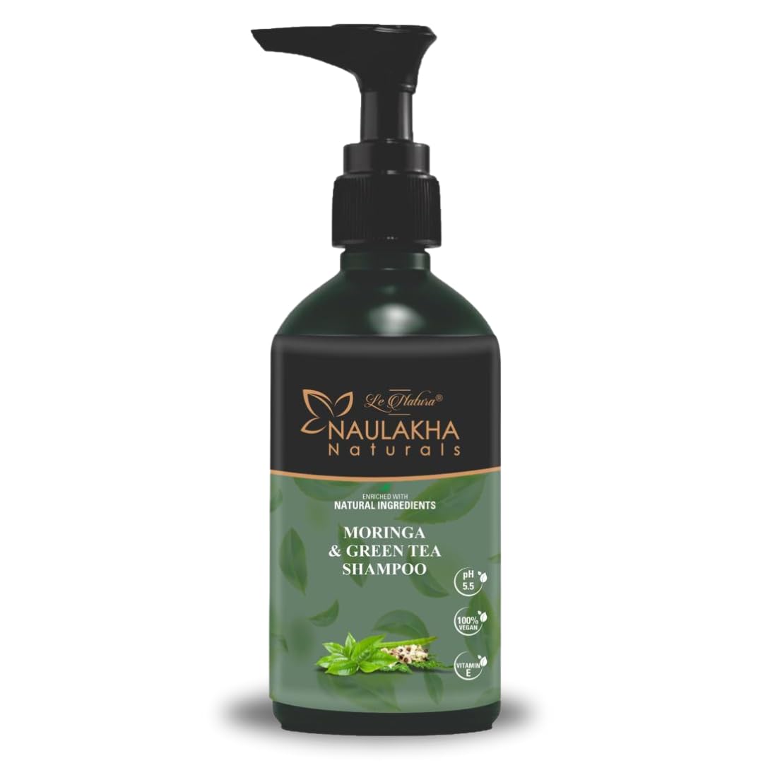 **Le Natura Naulakha Naturals Moringa & Green Tea Shampoo for Dry, Frizzy Hair – Anti-Hair Fall, Anti-Dandruff, Volumizing – Vegan, Cruelty-Free, No Harsh Chemicals (300ml) – Perfect for Daily Hair Care & Scalp Health**