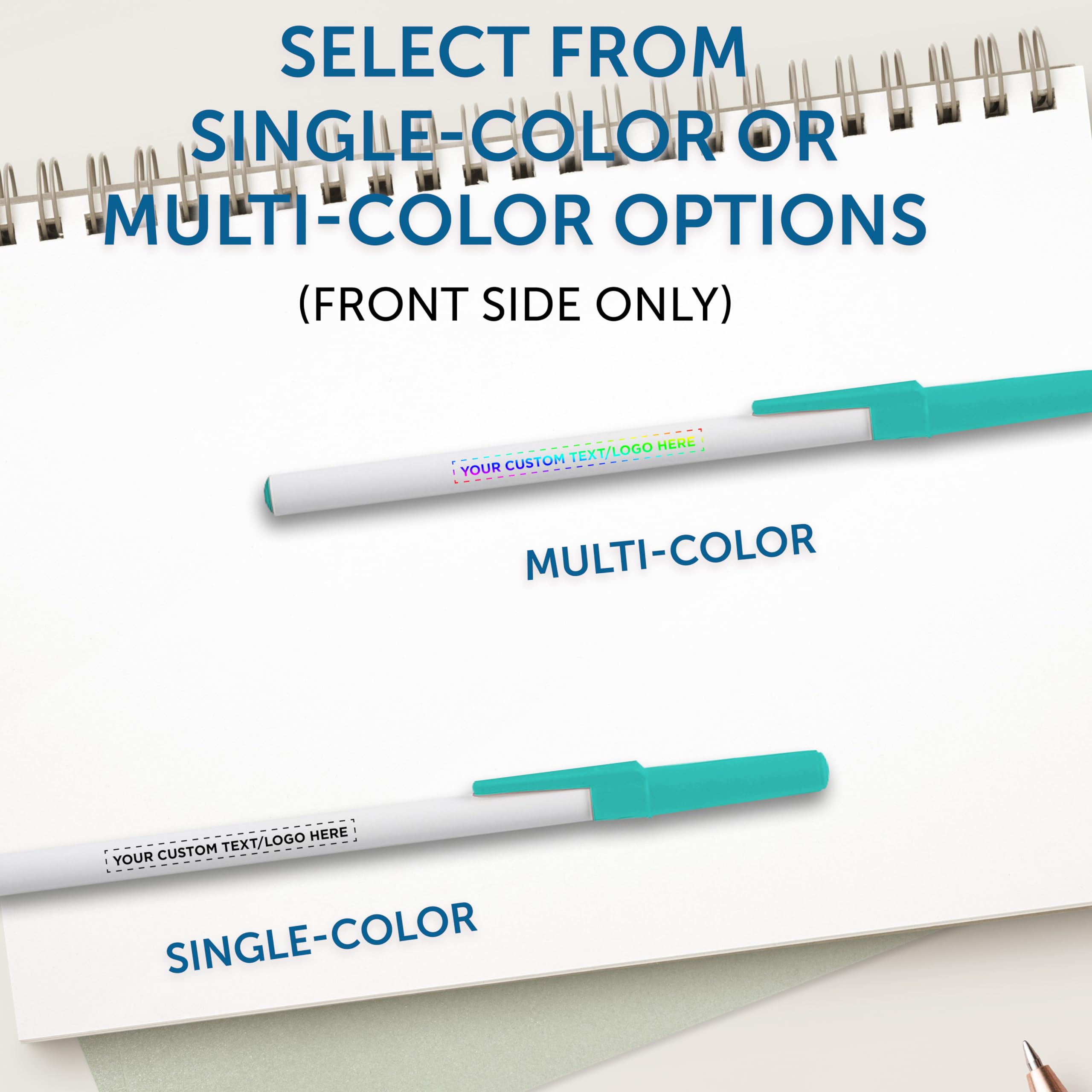 Custom Printed Bulk Pack of 50 Black Ink Stick Pens - Personalized Promotional Pens for Office, School, Business, Tradeshows & Events - Perfect for Branding, Giveaways & Corporate Gifts (Teal)