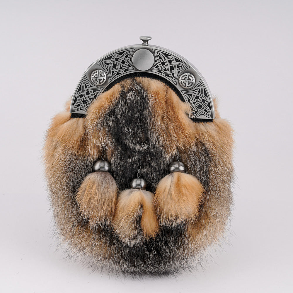 Premium Grey Fox Fur Dress Sporran EW3k - Traditional Scottish Kilt Accessory for Weddings, Highland Games & Formal Events