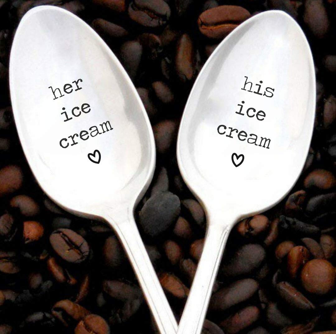 His & Hers Ice Cream Spoons Set - Romantic Couple Gift for Anniversaries, Weddings, Valentine's Day - Perfect for Sharing Desserts at Home, Dates, and Special Occasions