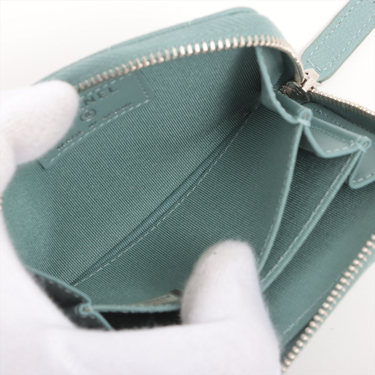Chanel Chevron Caviar Leather Wallet on Chain WOC Bag in Green & Grey - Perfect for Evening Events, Parties & Luxury Fashion Accessories