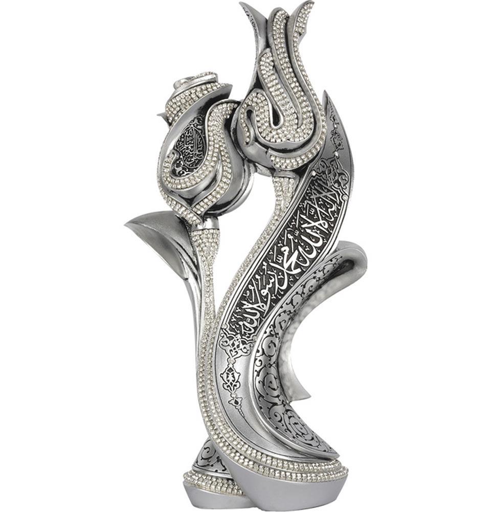 Islamic Silver Table Decor - Elegant Lale Gul Tulip & Rose Design 2330 | Perfect for Ramadan, Eid, Wedding & Home Decoration