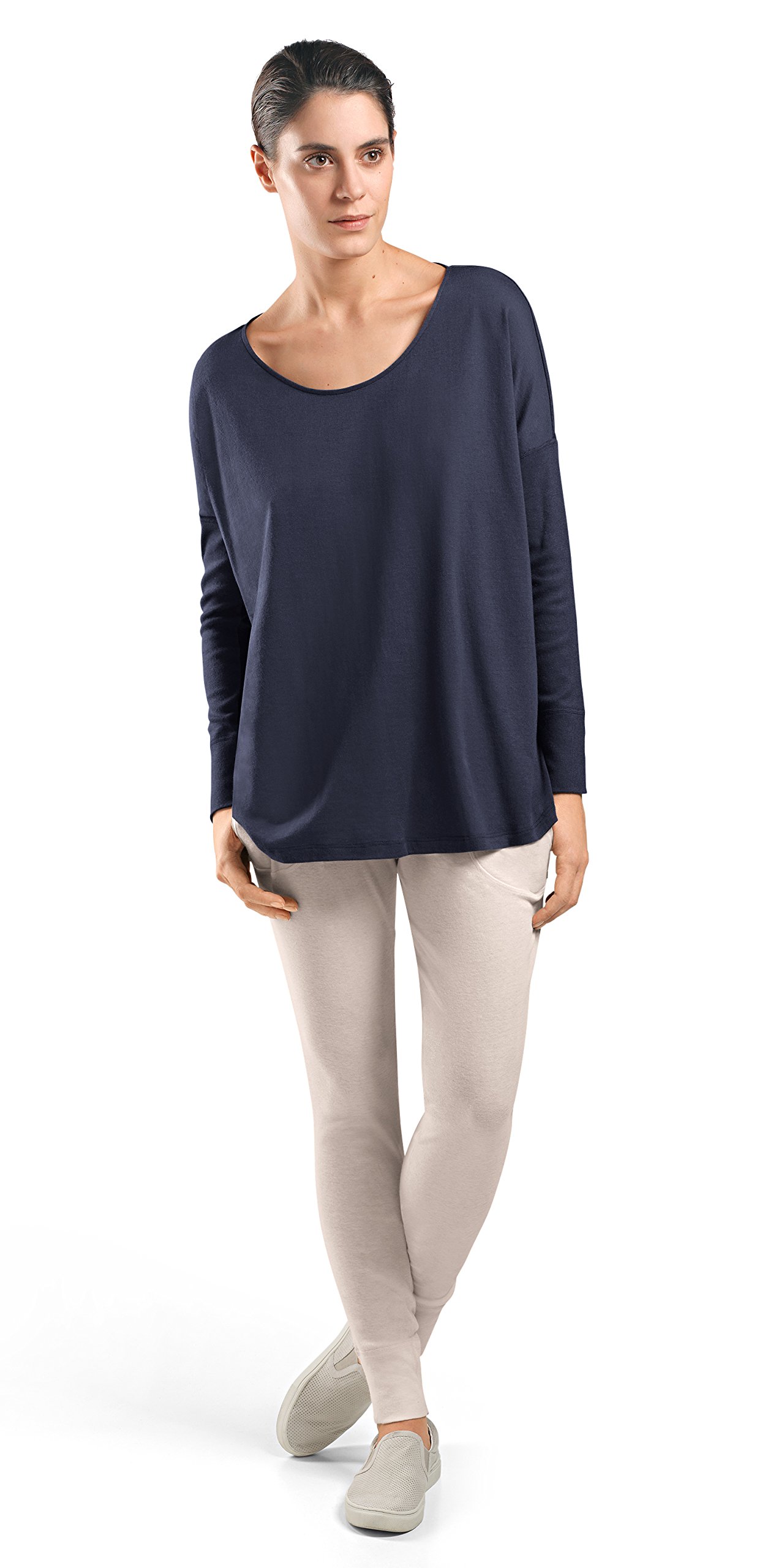HANRO Women's Long Sleeve Knit Shirt - Soft Comfortable Casual Top for Work, Travel & Everyday Wear