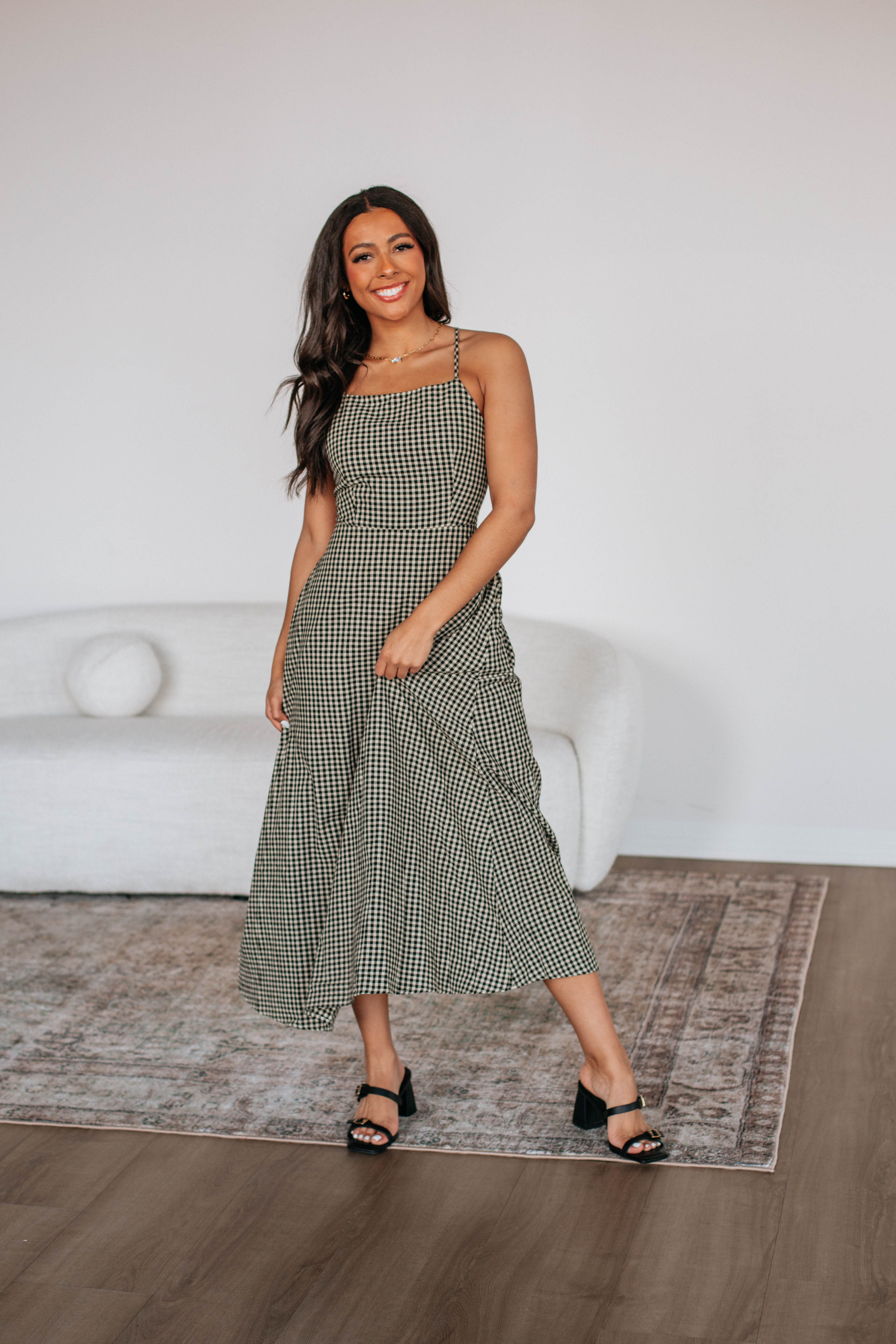 Breigh Gingham Dress for Women - Floral Print Summer Dress with Puff Sleeves - Perfect for Beach Vacation, Garden Party & Casual Outings