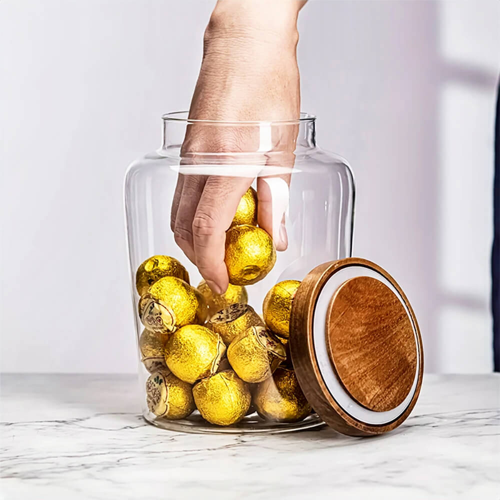 Premium Hector Glass Jars with Airtight Wooden Lids - 16oz Mason Jars for Kitchen Storage, Pantry Organization & DIY Crafts - Perfect for Honey, Spices, Tea, Coffee & Homemade Gifts