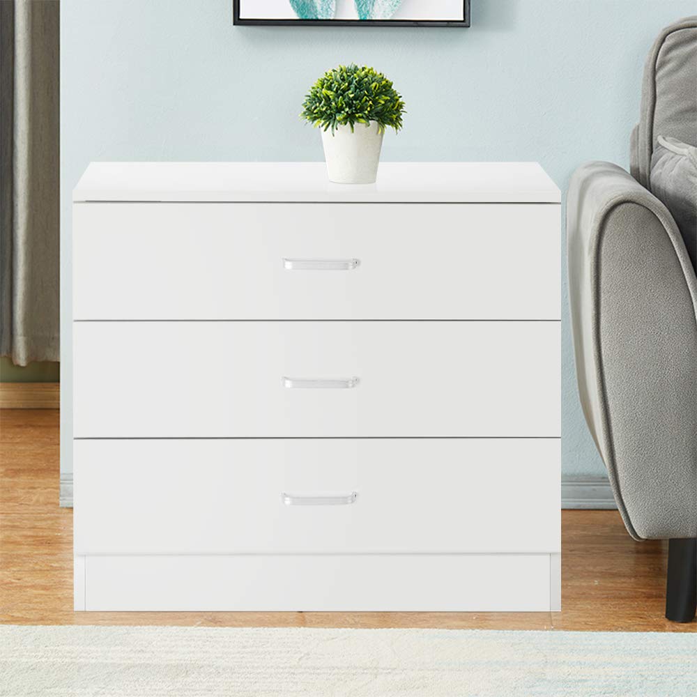 Modern White Wooden 3-Drawer Dresser - Bedroom Nightstand & Living Room Storage