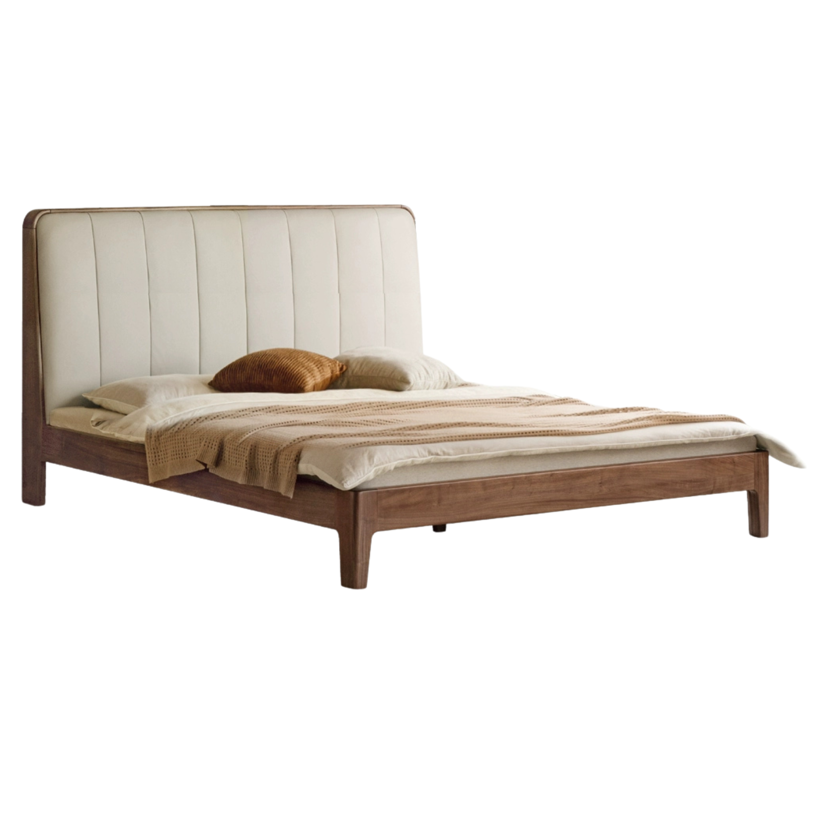 (High bed) Beige leather soft bed