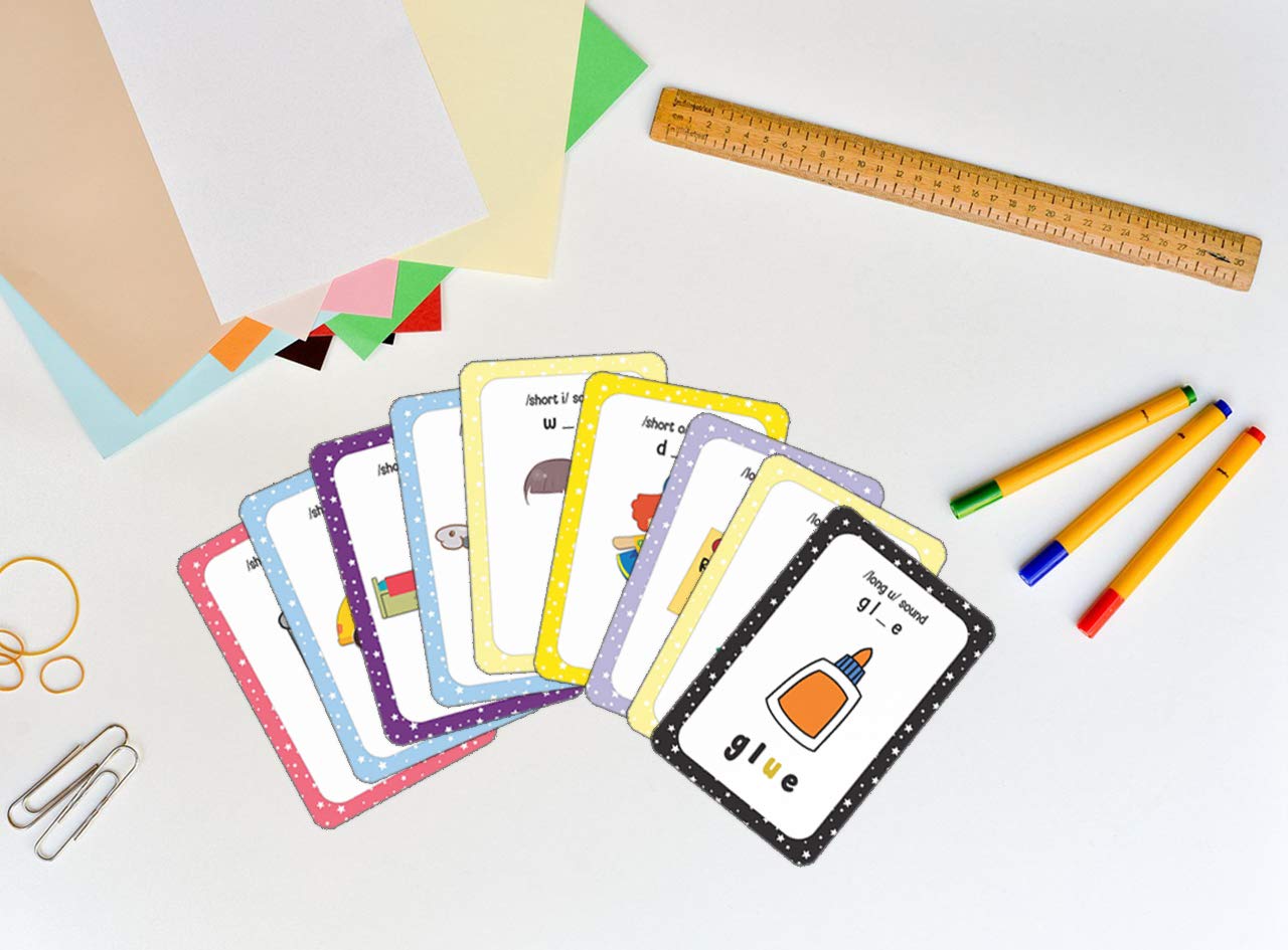 Phonics Vowel Sounds Learning Cards for Kids (4-Deck) - Teaching Tool for Home & Classroom