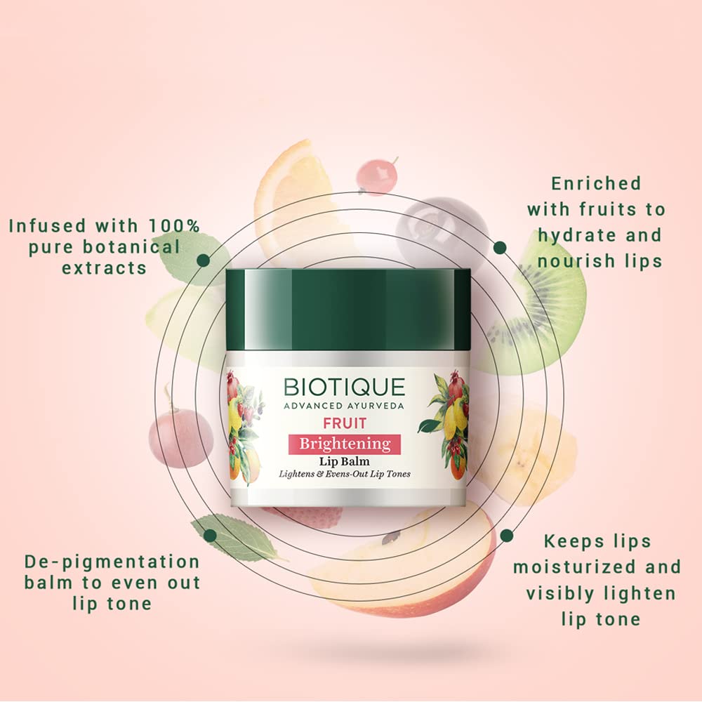 Biotique Bio Fruit Whitening & Brightening Lip Balm 12g & Face Wash 100ml - Natural Skincare for Glowing Lips & Clear Skin - Perfect for Daily Beauty Routine & Travel Essentials