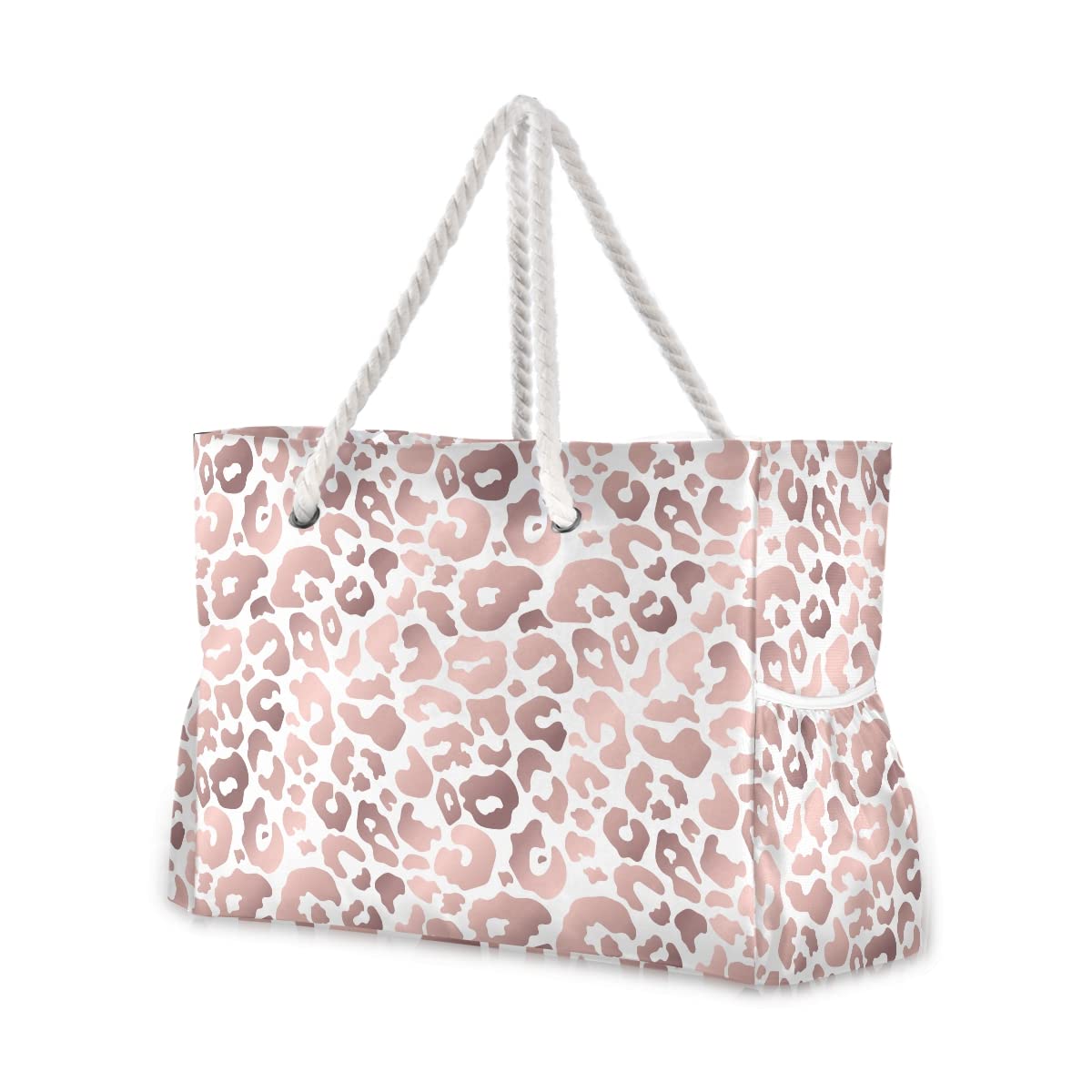 ALAZA Rose Gold Leopard Print Tote Bag - Women's Large Beach & Grocery Shoulder Bag with Zipper for Travel & Shopping