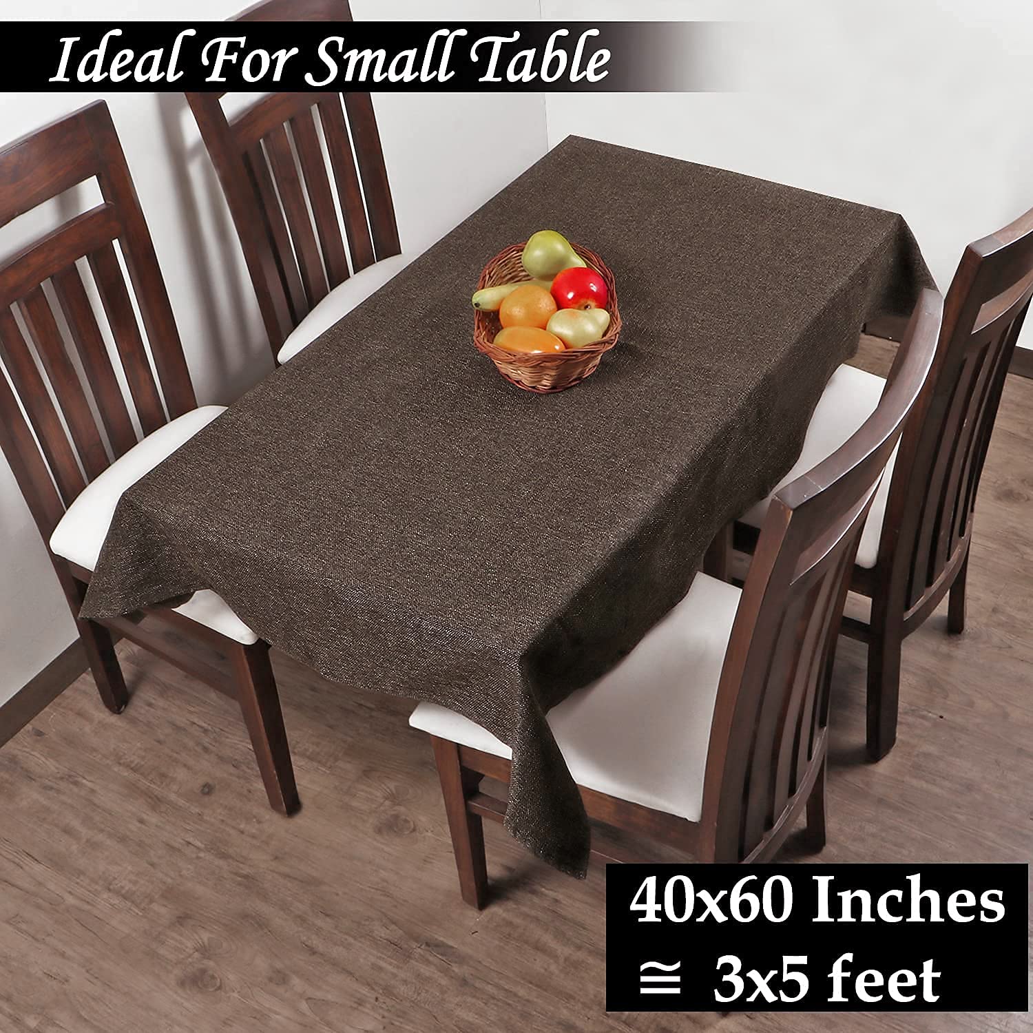 Kuber Industries 4-Seater Dining Table Cover - Dark Brown Jute Tablecloth with Solid Design | Waterproof & Durable for Indoor/Outdoor Use | Perfect for Dining Room, Patio, or Picnic