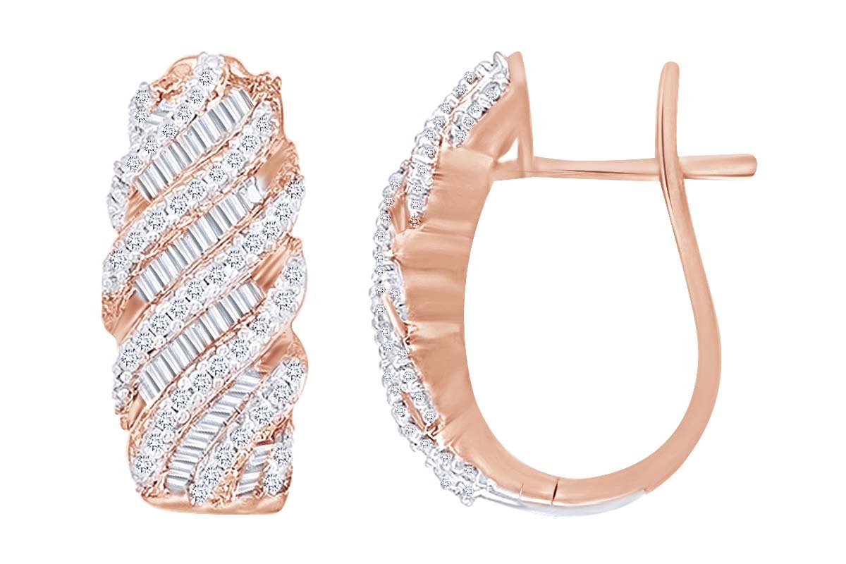 14k Gold Over Sterling Silver Round & Baguette White Cubic Zirconia Huggie Hoop Earrings (1 Ct) - Perfect for Everyday Wear, Parties & Special Occasions
